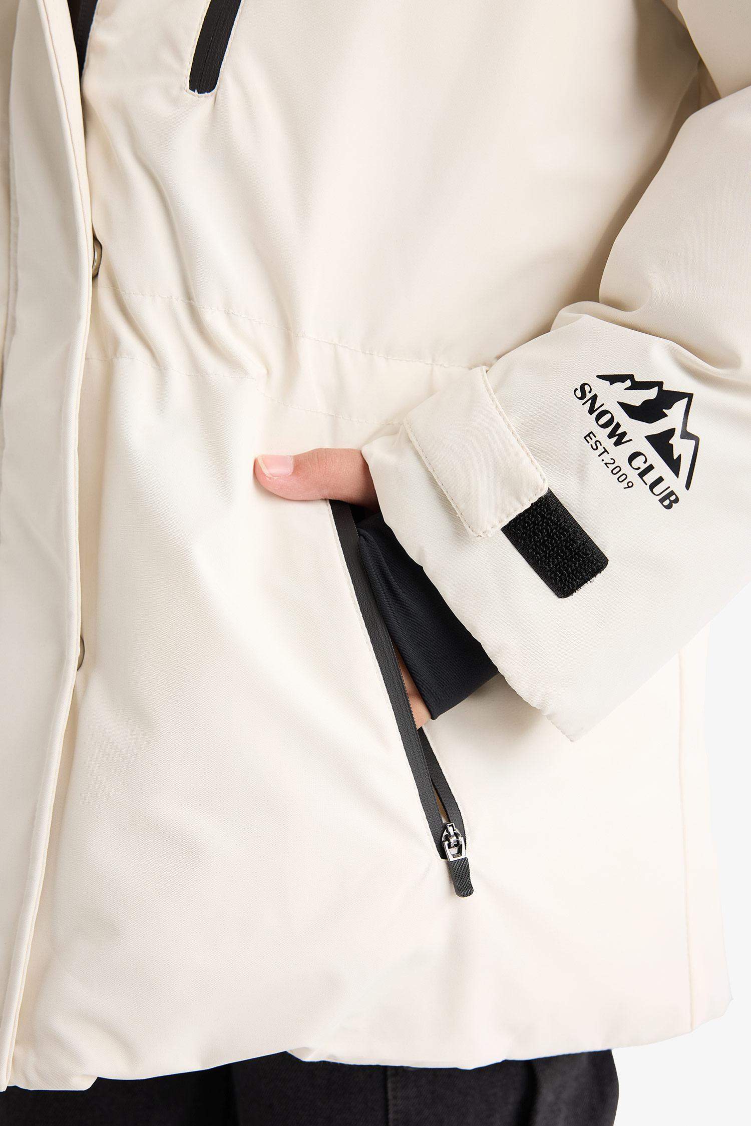 Kız Çocuk Çıkarılabilir Suni Kürk Yaka Kapüşonlu Polar Astarlı Fermuarlı Şişme Kayak Montu