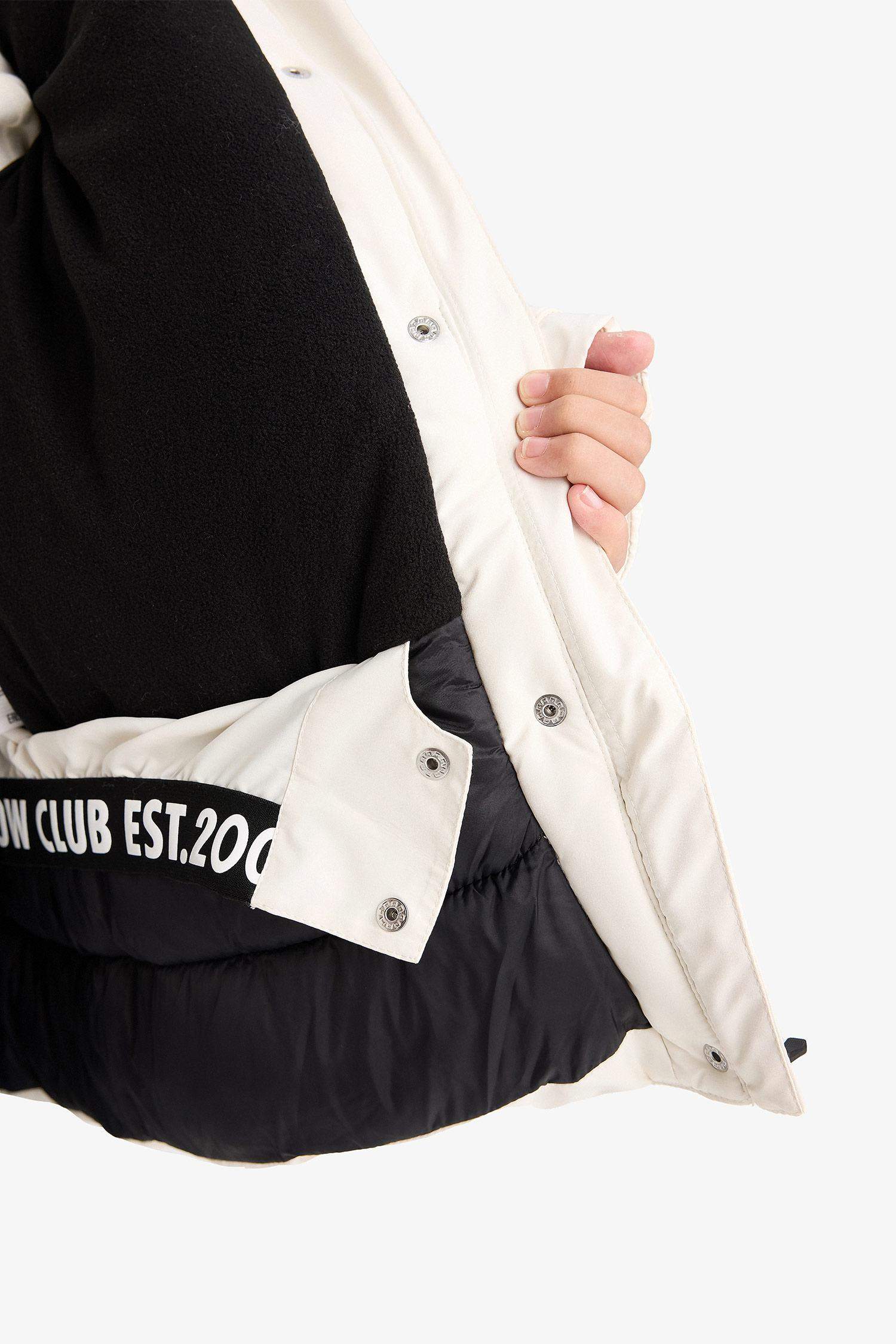 Kız Çocuk Çıkarılabilir Suni Kürk Yaka Kapüşonlu Polar Astarlı Fermuarlı Şişme Kayak Montu