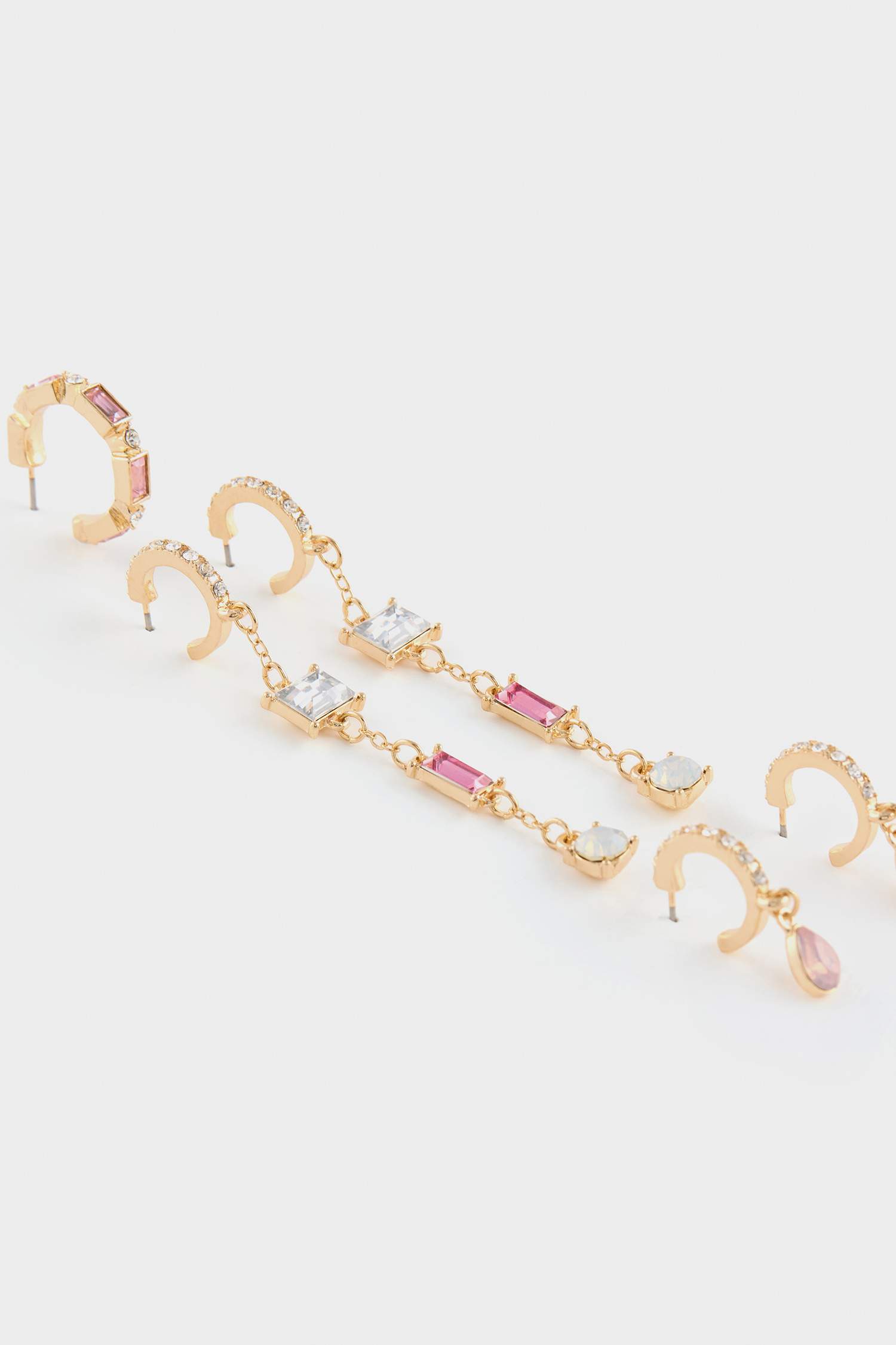 DCEY x DeFacto Kadın 3'lü Pembe Taşlı Gold Küpe