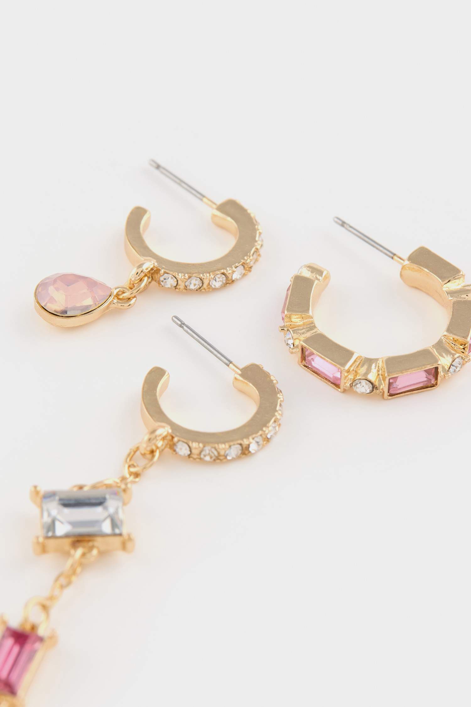 DCEY x DeFacto Kadın 3'lü Pembe Taşlı Gold Küpe