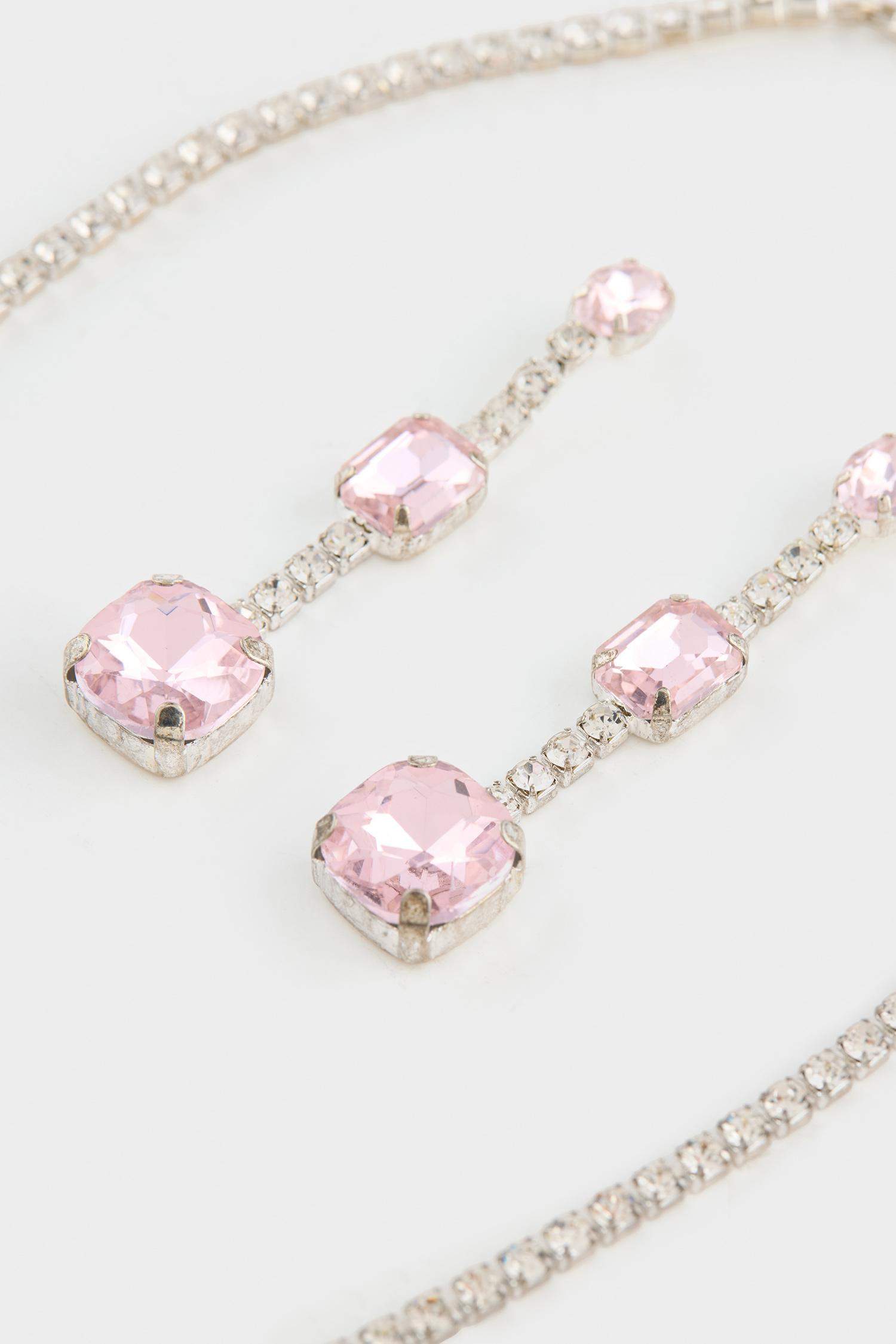 DCEY x DeFacto Kadın Pembe Taşlı Kolye Küpe Seti