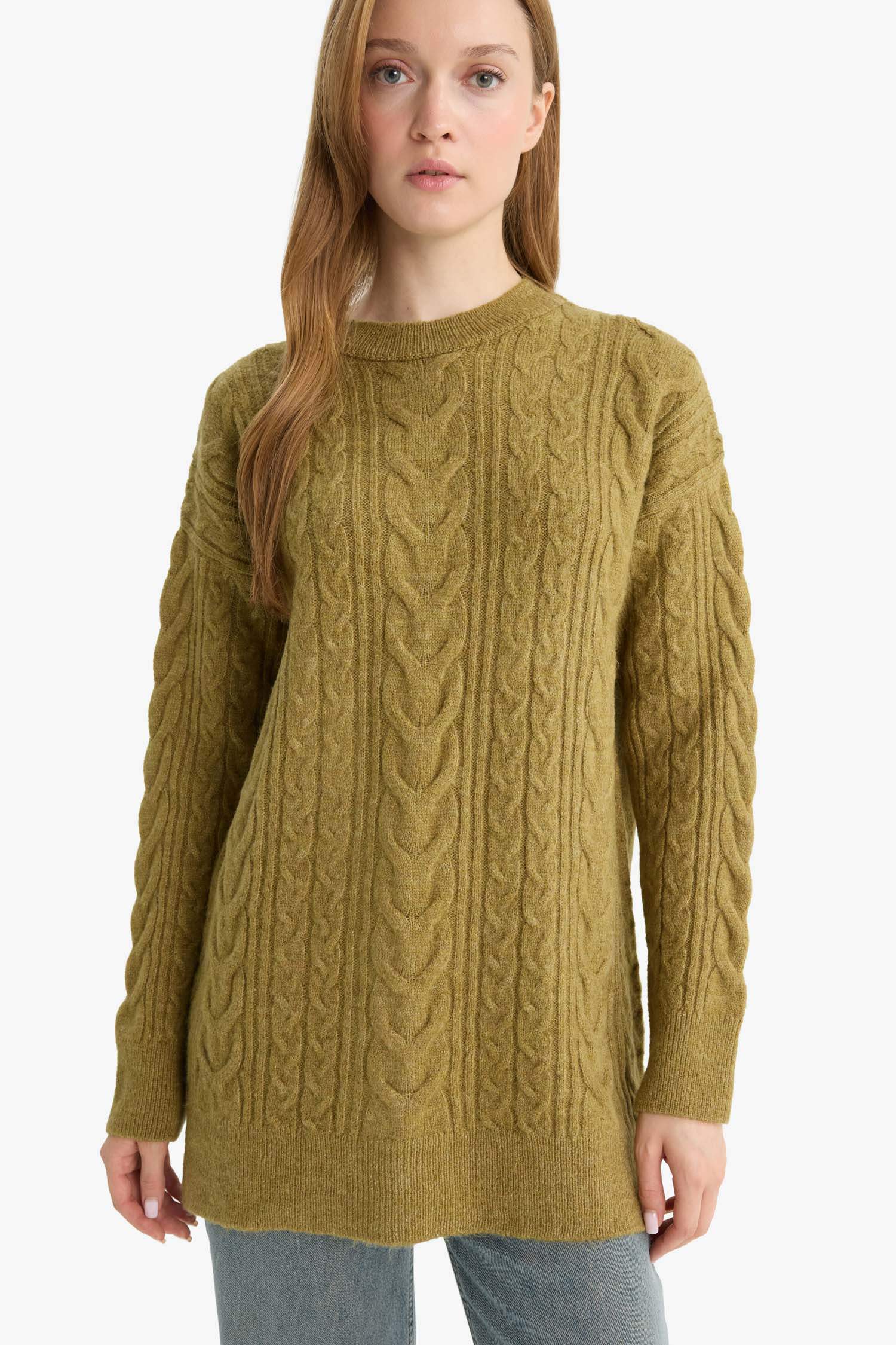 Tunique Pull en tricot à col rond Coupe décontractée