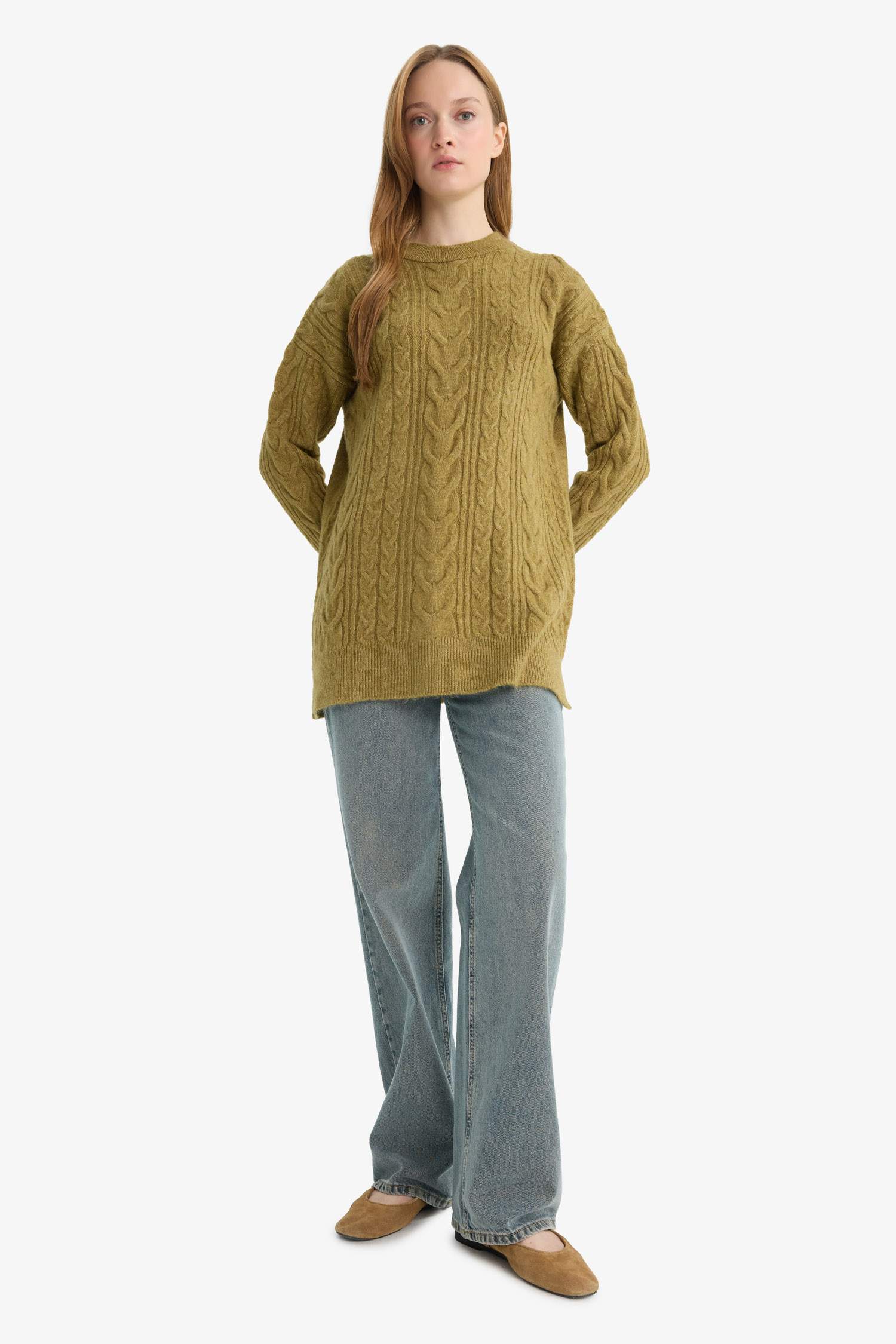 Tunique Pull en tricot à col rond Coupe décontractée