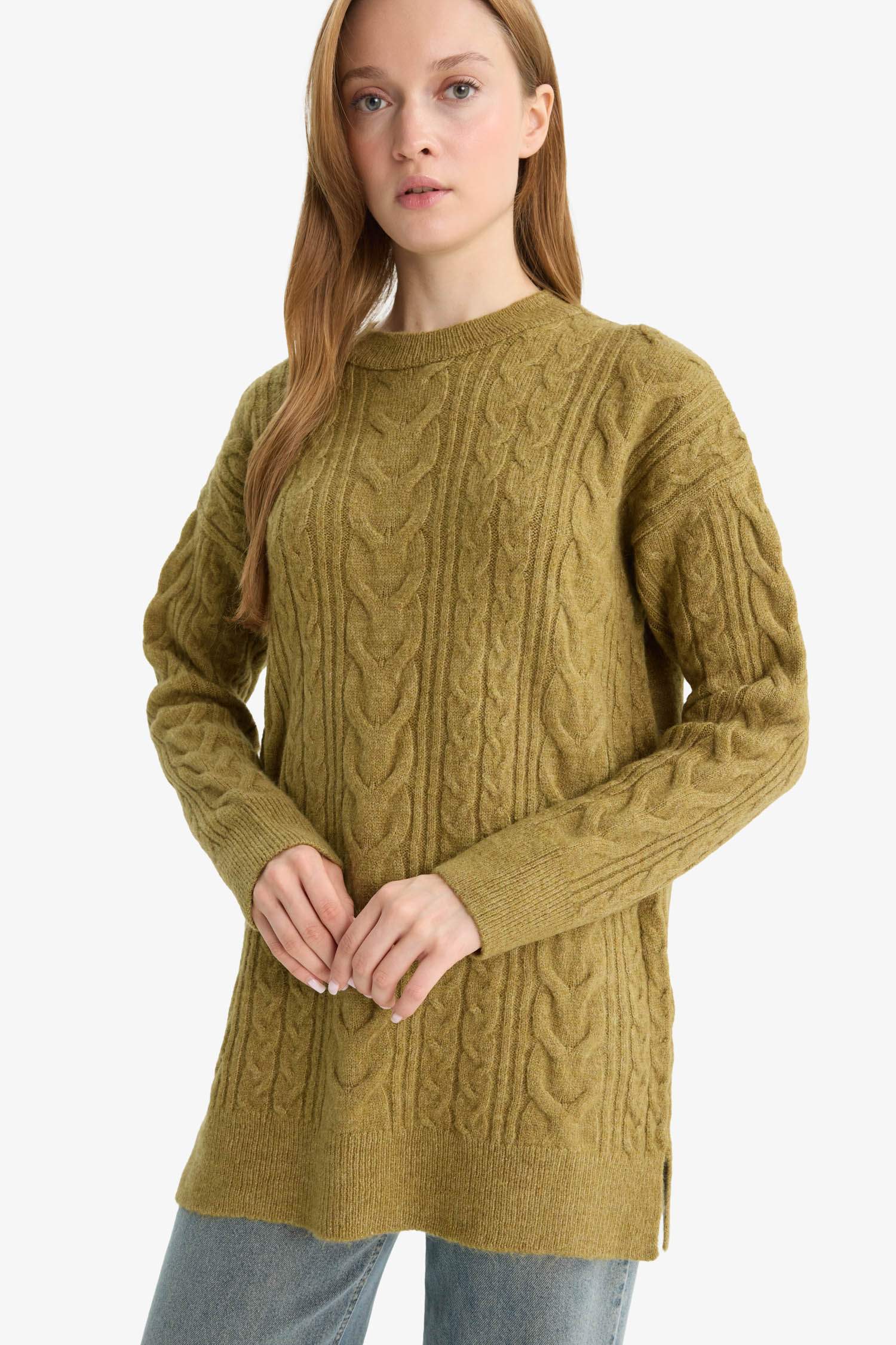 Tunique Pull en tricot à col rond Coupe décontractée