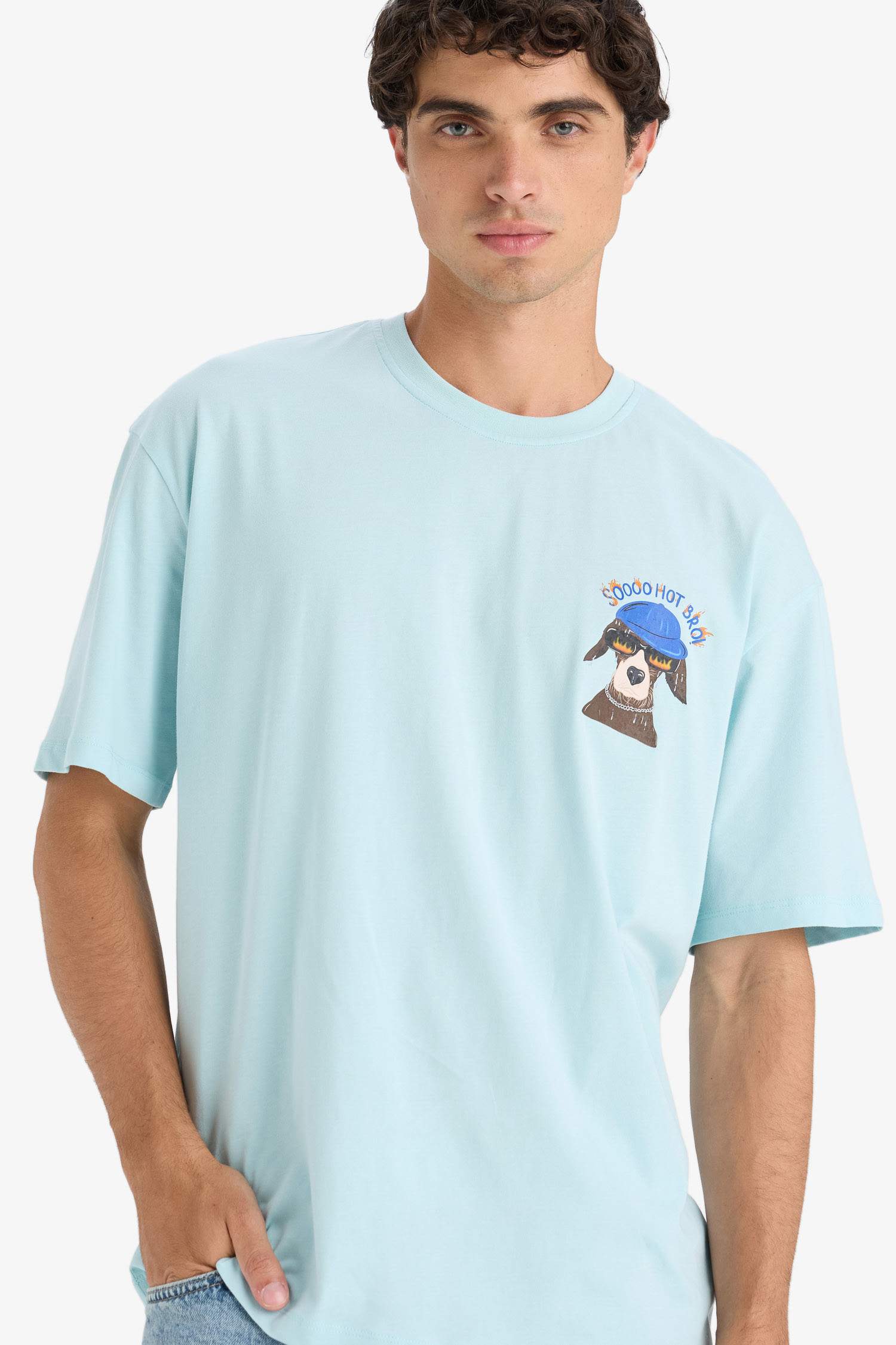 %100 Pamuk Boxy Fit Bisiklet Yaka Baskılı Kısa Kollu Tişört