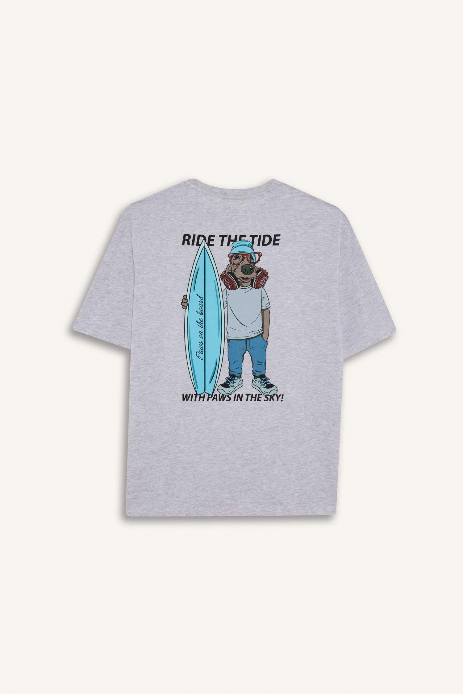 Boxy Fit Crew Neck Printed Short Sleeve T-Shirt