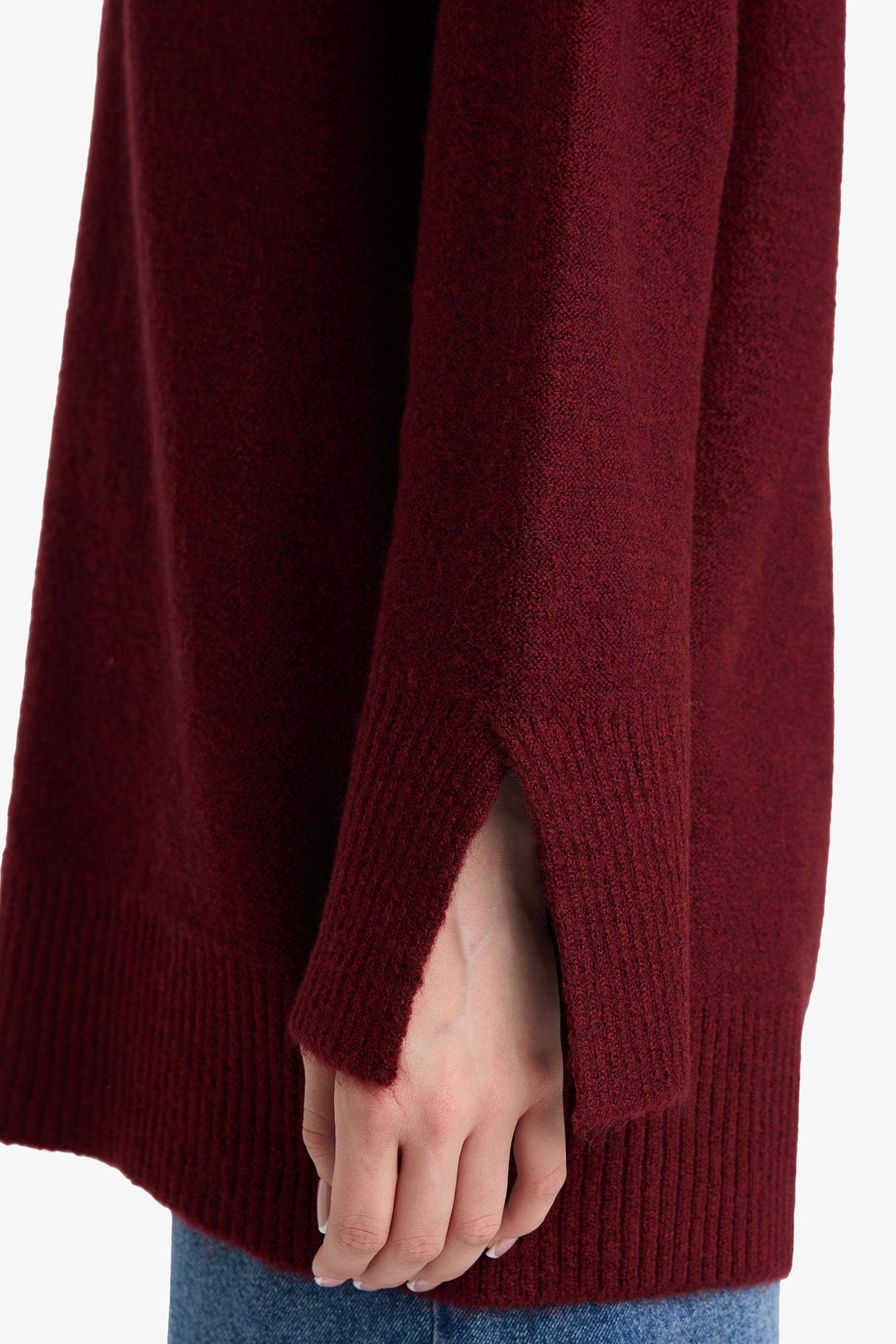 Yün Karışımlı Loose Fit Bisiklet Yaka Triko Kazak Tunik