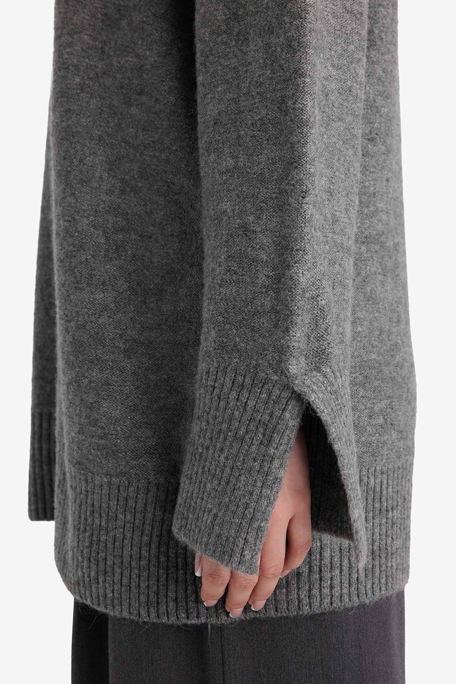 Yün Karışımlı Loose Fit Bisiklet Yaka Triko Kazak Tunik