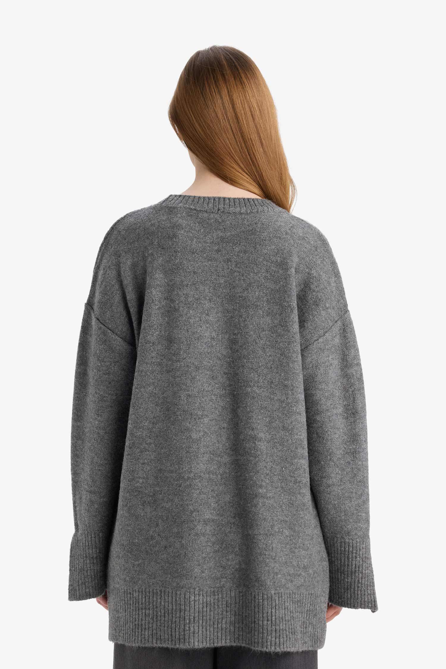 Yün Karışımlı Loose Fit Bisiklet Yaka Triko Kazak Tunik