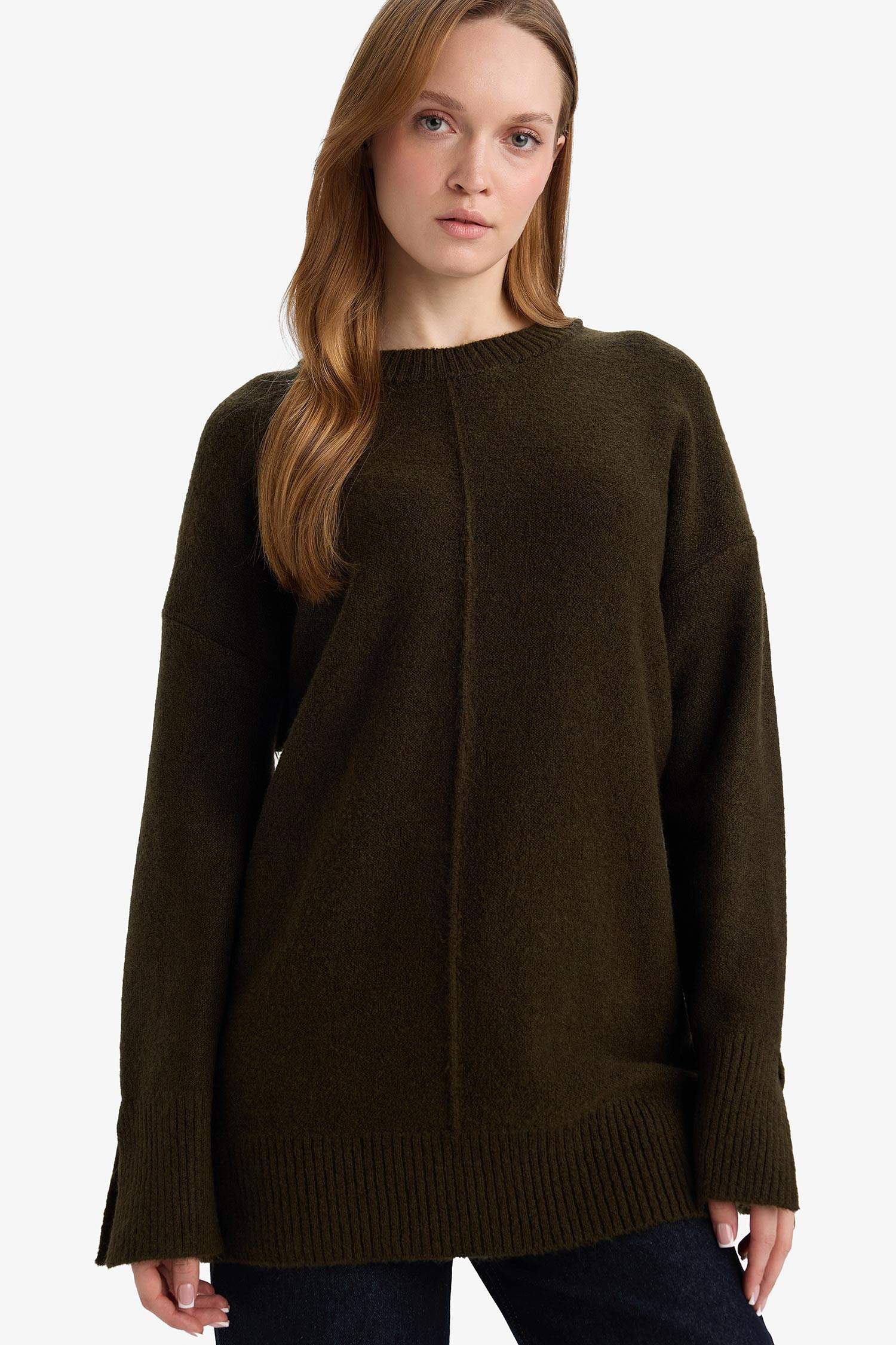 Loose Fit Bisiklet Yaka Triko Kazak Tunik