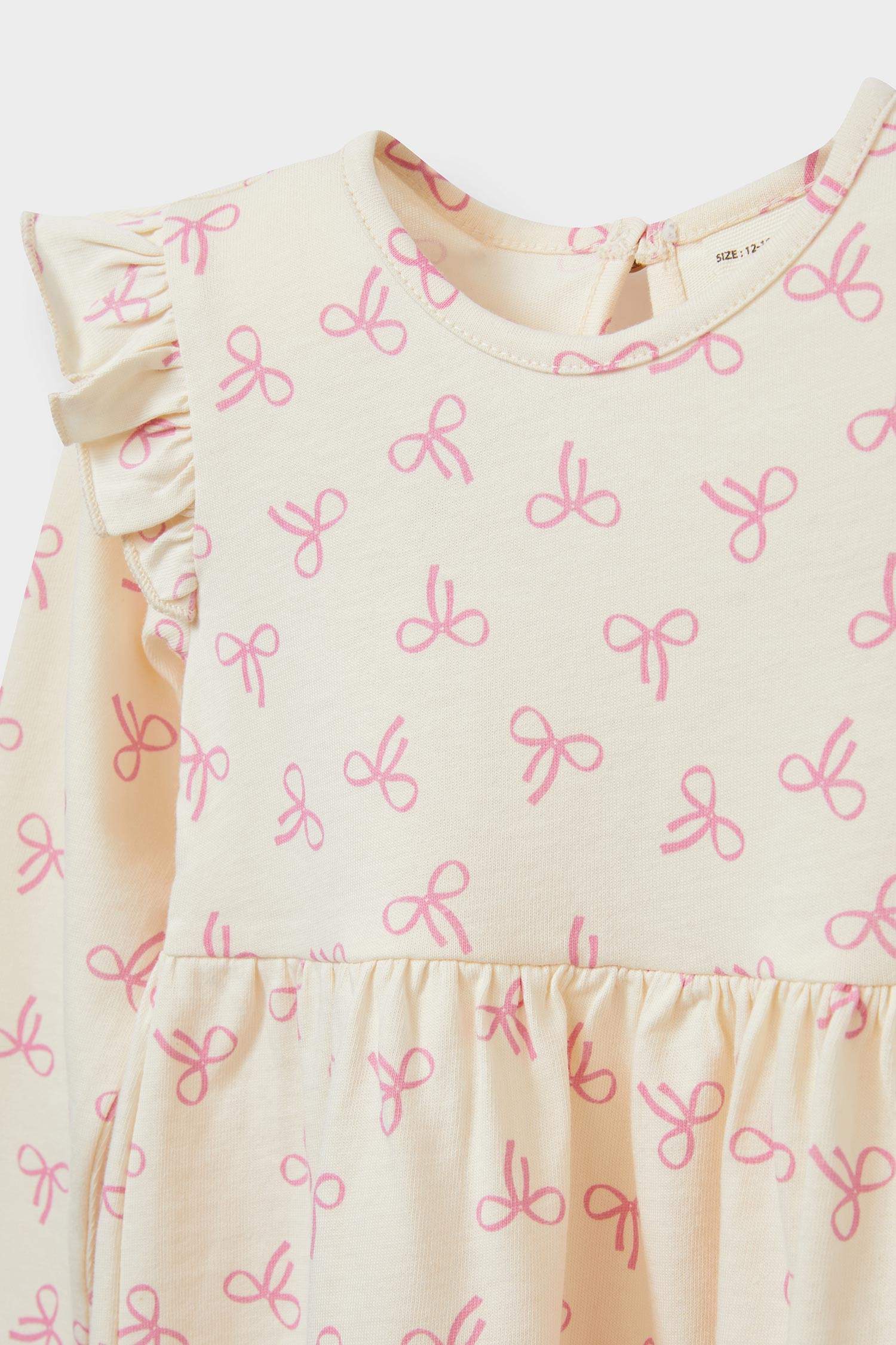 Kız Bebek Desenli Uzun Kollu Elbise