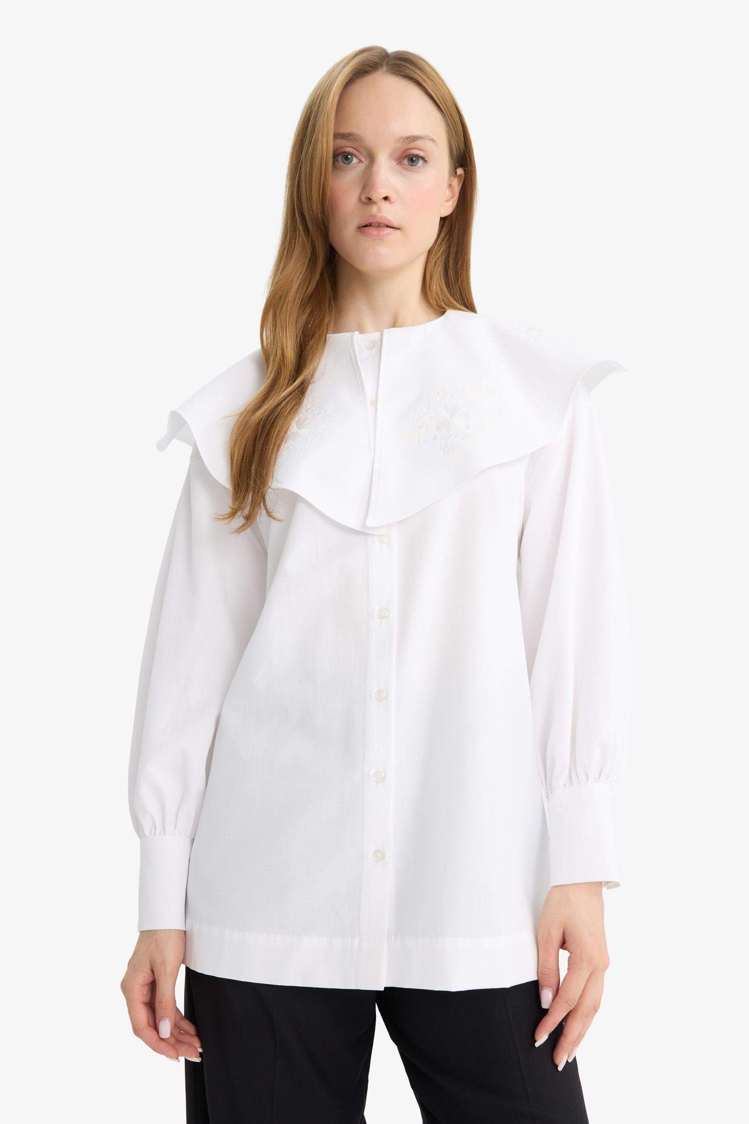 تونيكة كم طويل بوبلين قصة مريحة