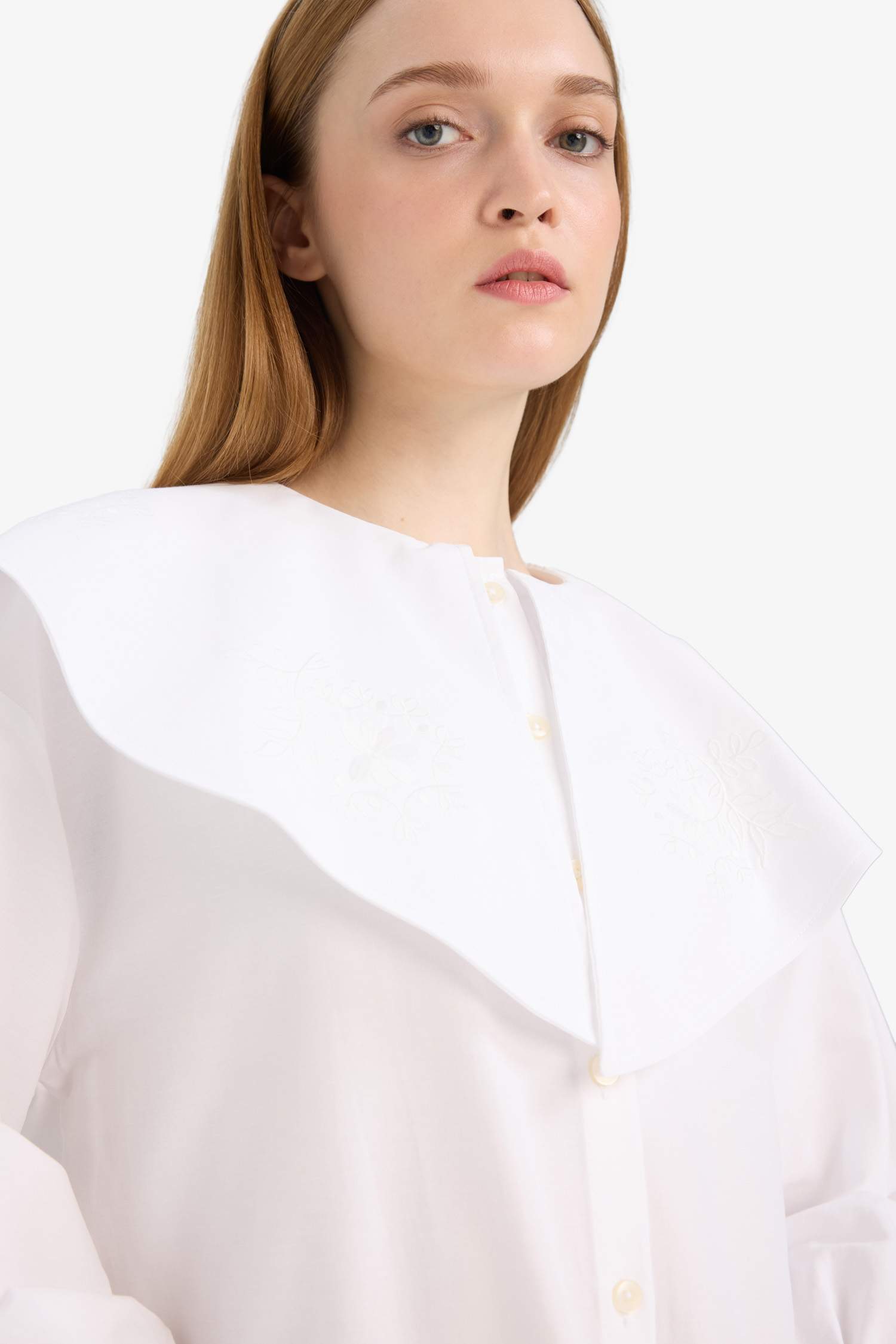 Relax Fit Geniş Yakalı Poplin Uzun Kollu Gömlek Tunik