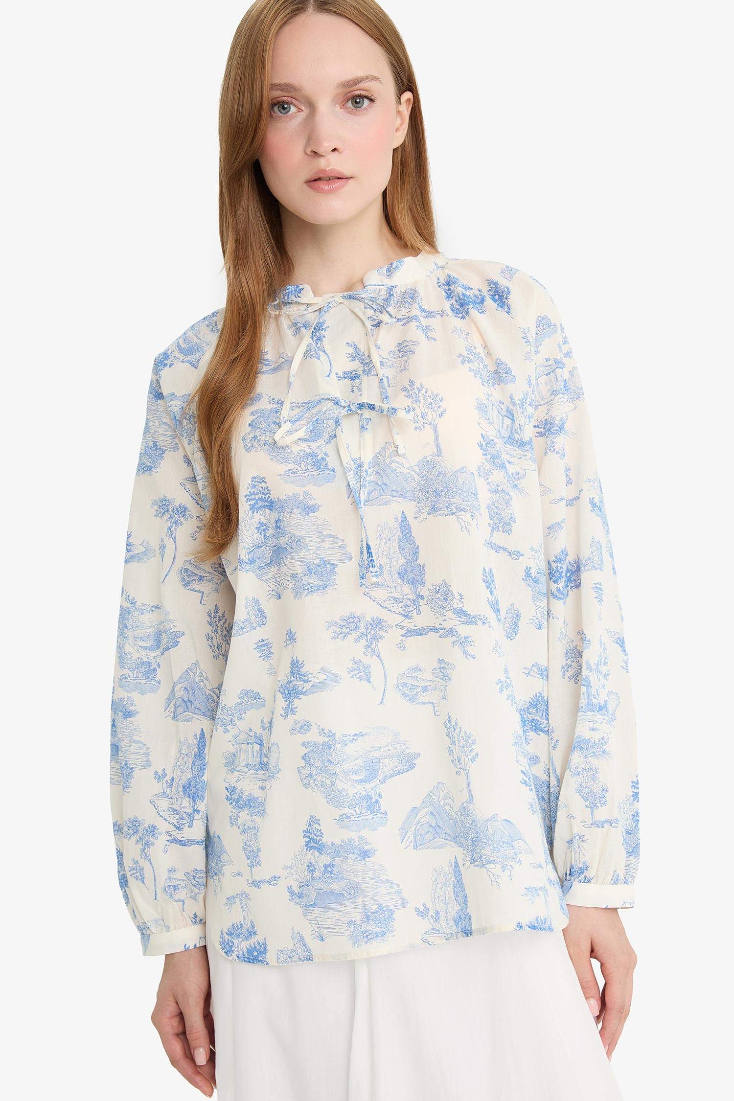 Relax Fit Voile Printed Long Sleeve Tunic