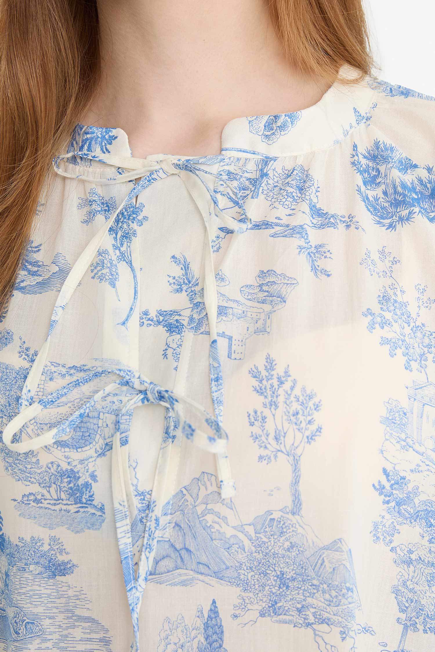 Relax Fit Voile Printed Long Sleeve Tunic