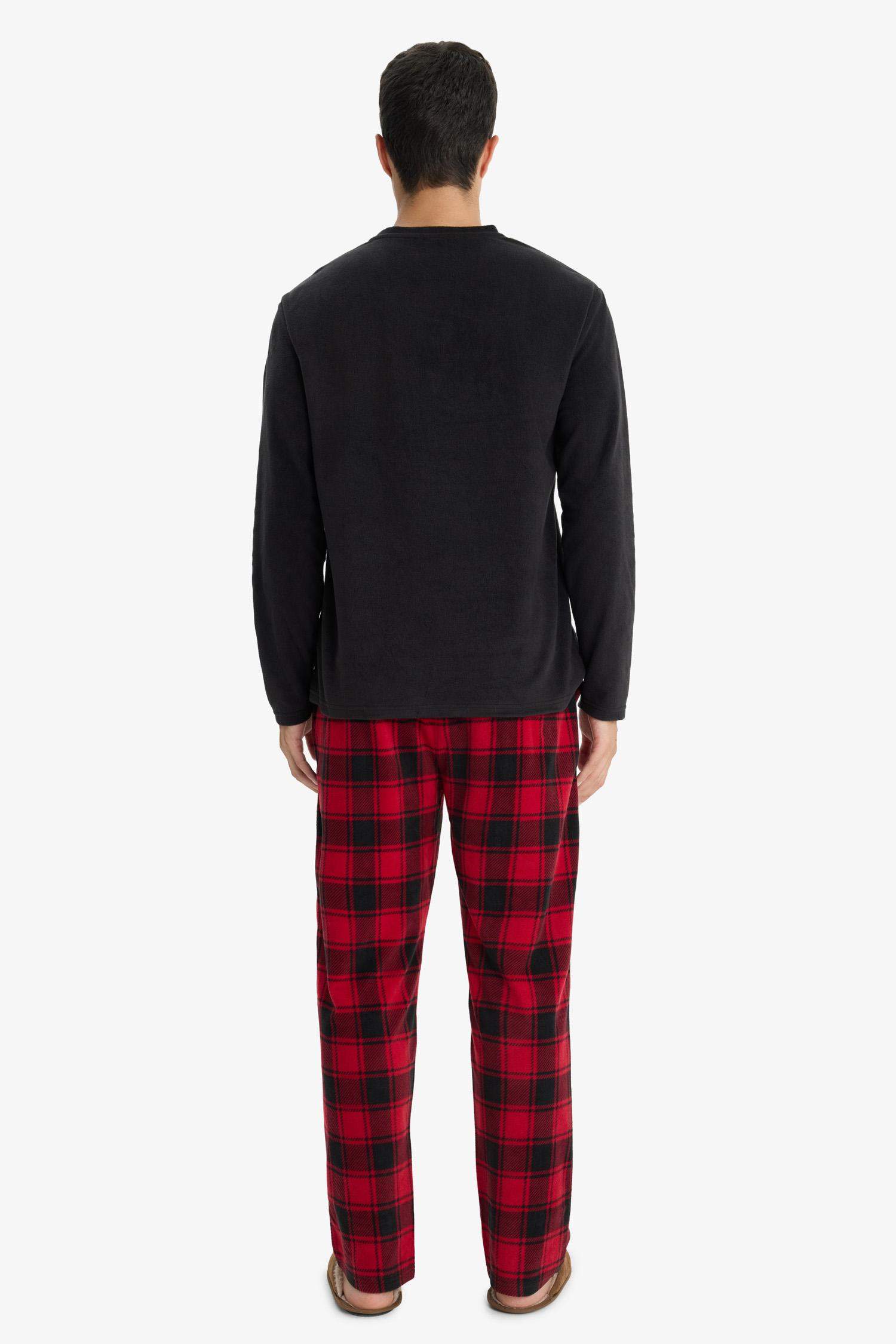 Pijama Takımı Regular Fit Polar Uzun Kollu Üst Ekose Desenli Uzun Alt