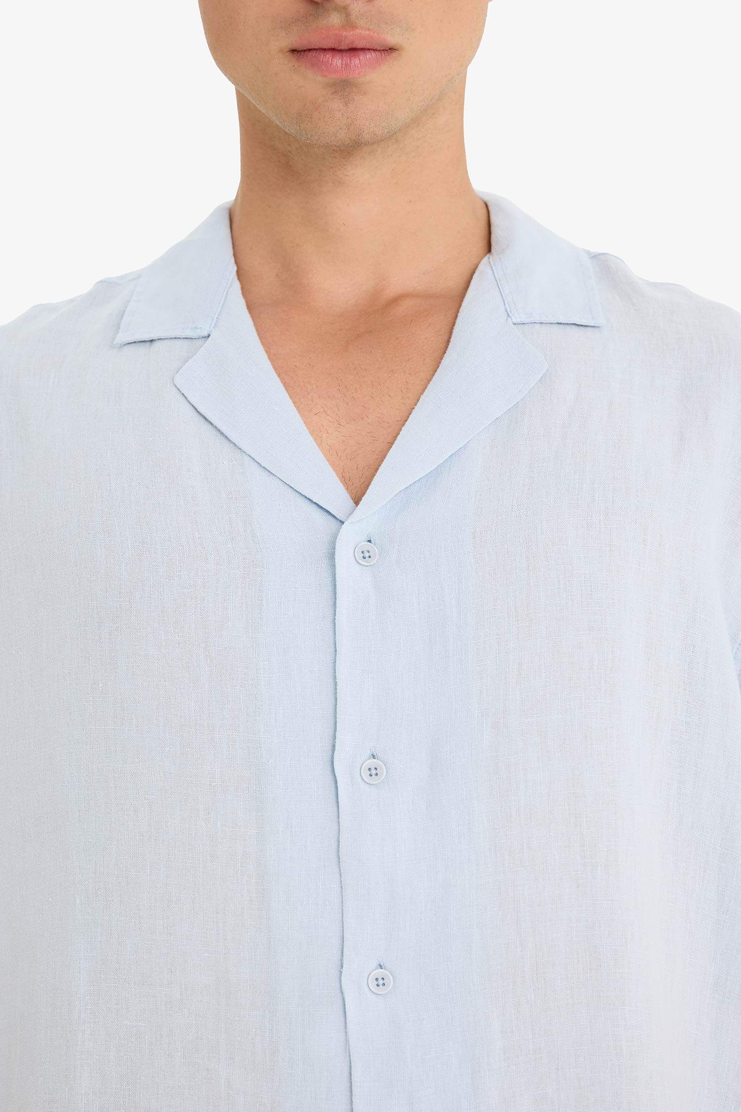 Linen Relax Fit Open Neck Short Sleeve Shirt