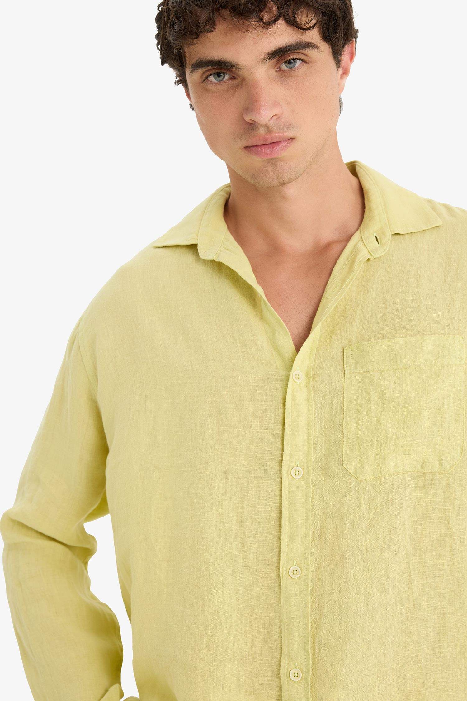 قميص كتان كم طويل قصة مريحة