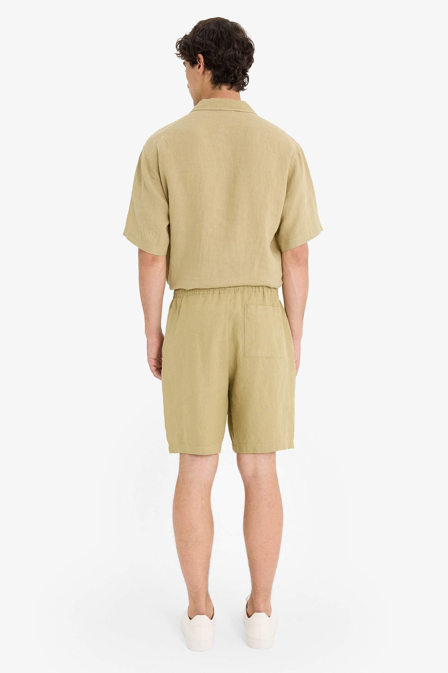 %100 Keten Relax Fit Bermuda Şort