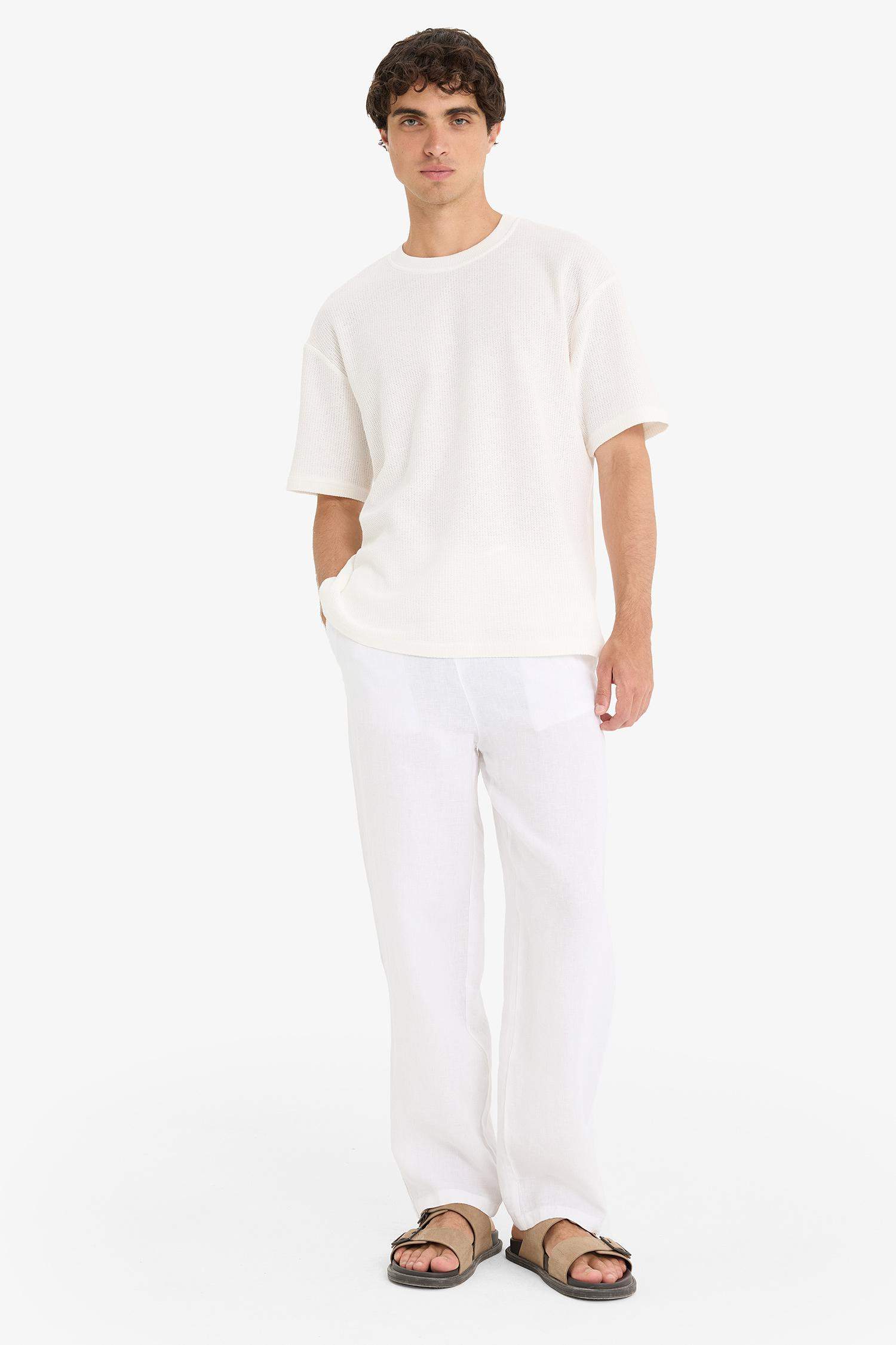 Linen Relax Fit Three Pocket Wide Leg Trousers