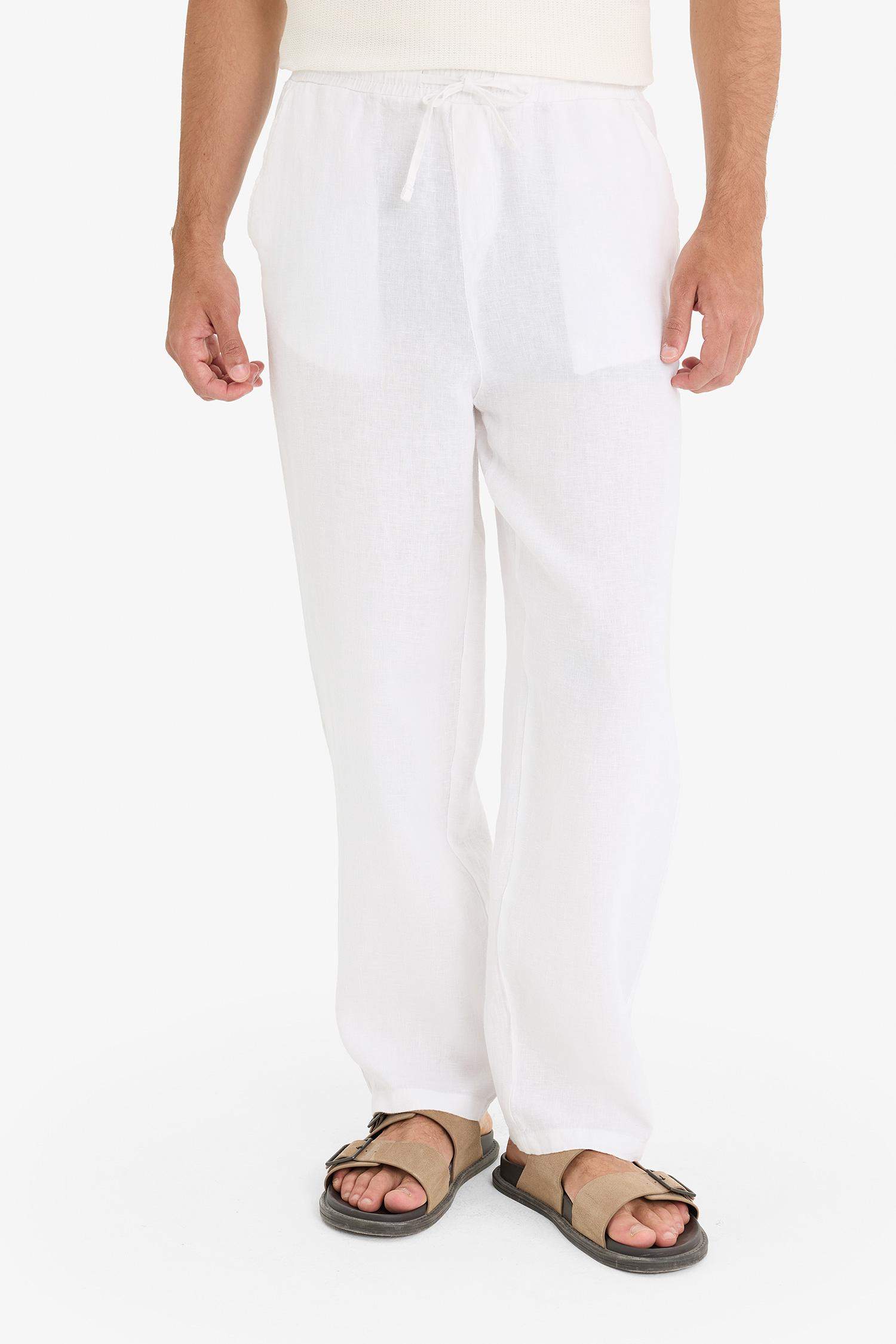 Linen Relax Fit Three Pocket Wide Leg Trousers