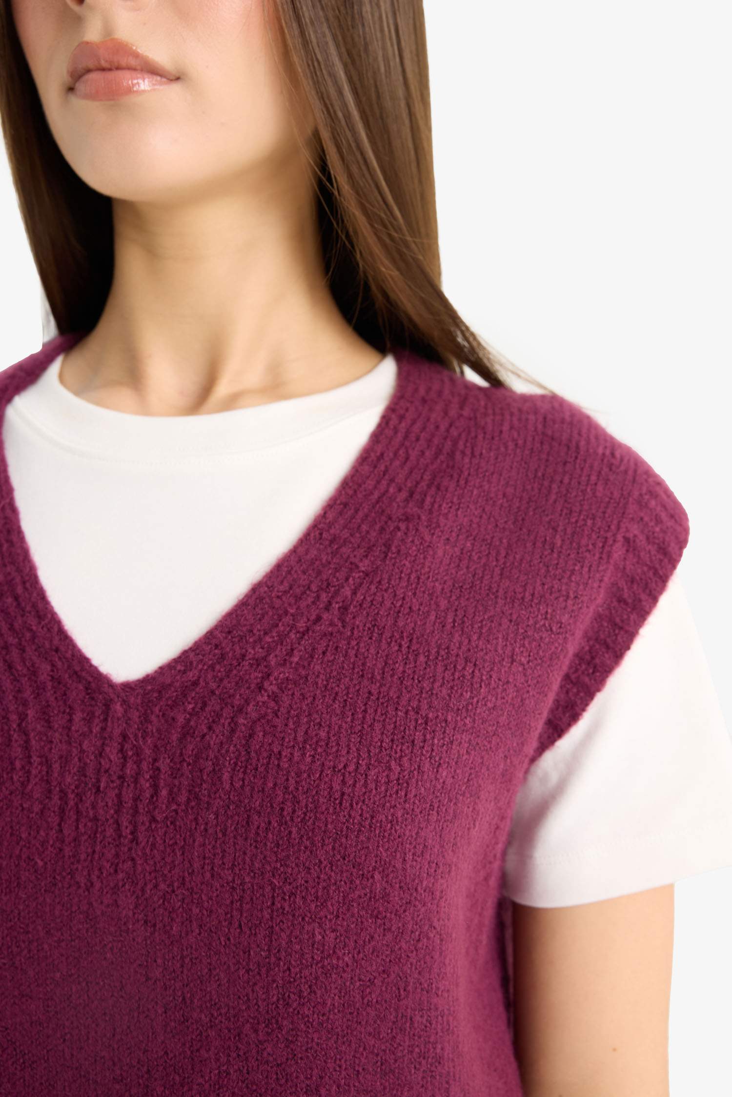 Regular Fit V Yaka Basic Düz Triko Süveter