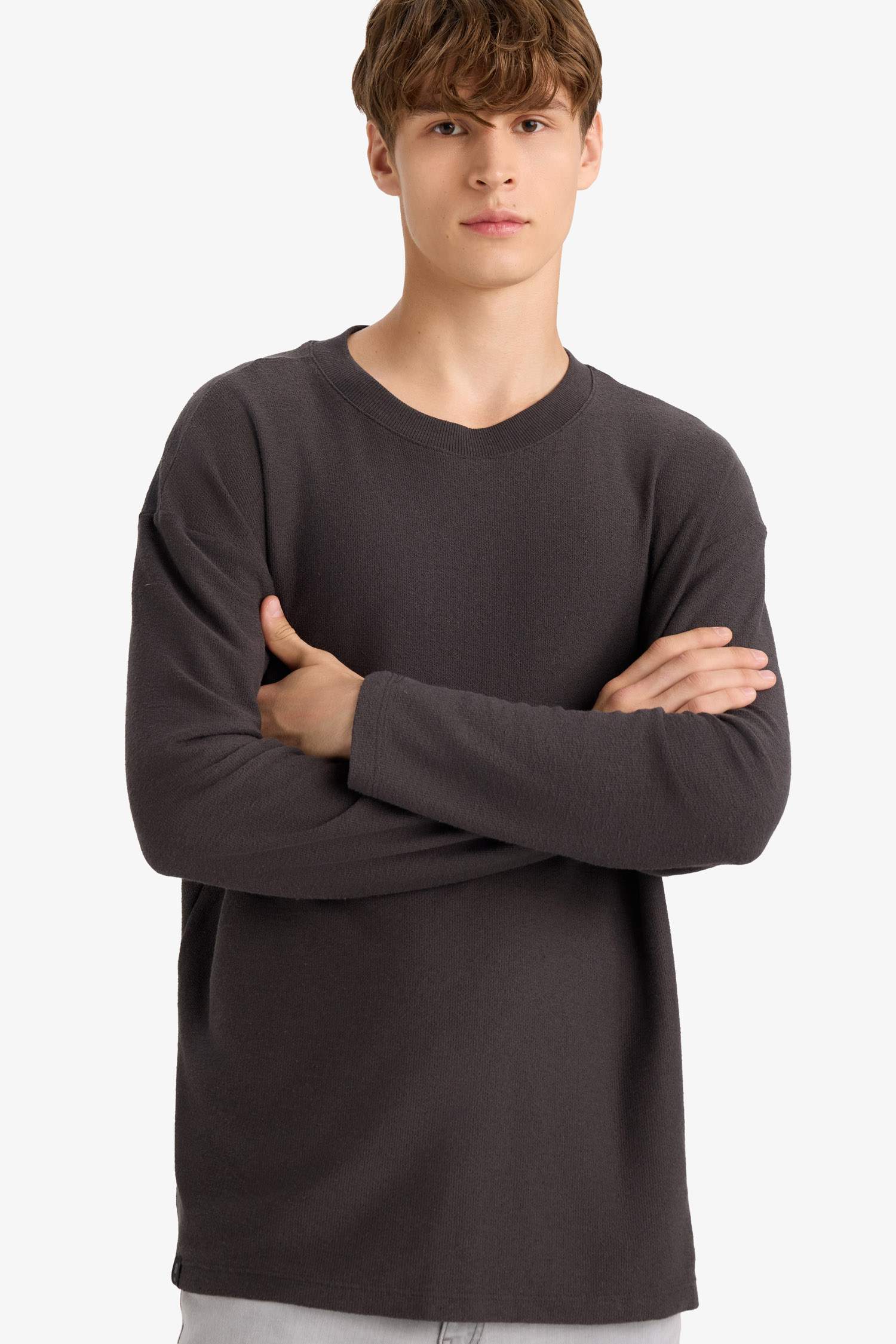 Boxy Fit Rahat Kesim Bisiklet Yaka Yumuşak Kumaş Basic Düz Sweatshirt