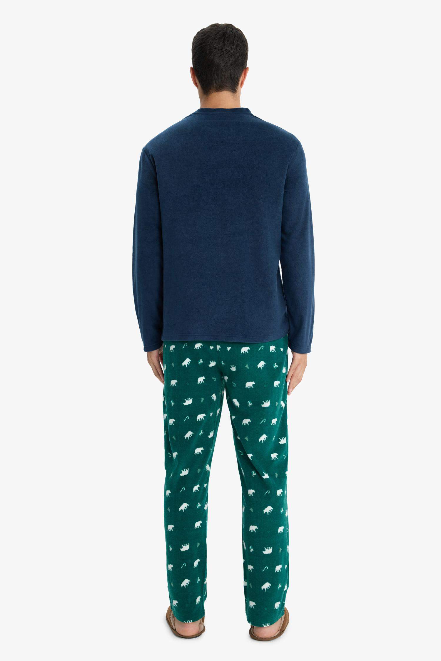 Pijama Takımı Regular Fit Polar Baskılı Uzun Kollu Üst Desenli Uzun Alt