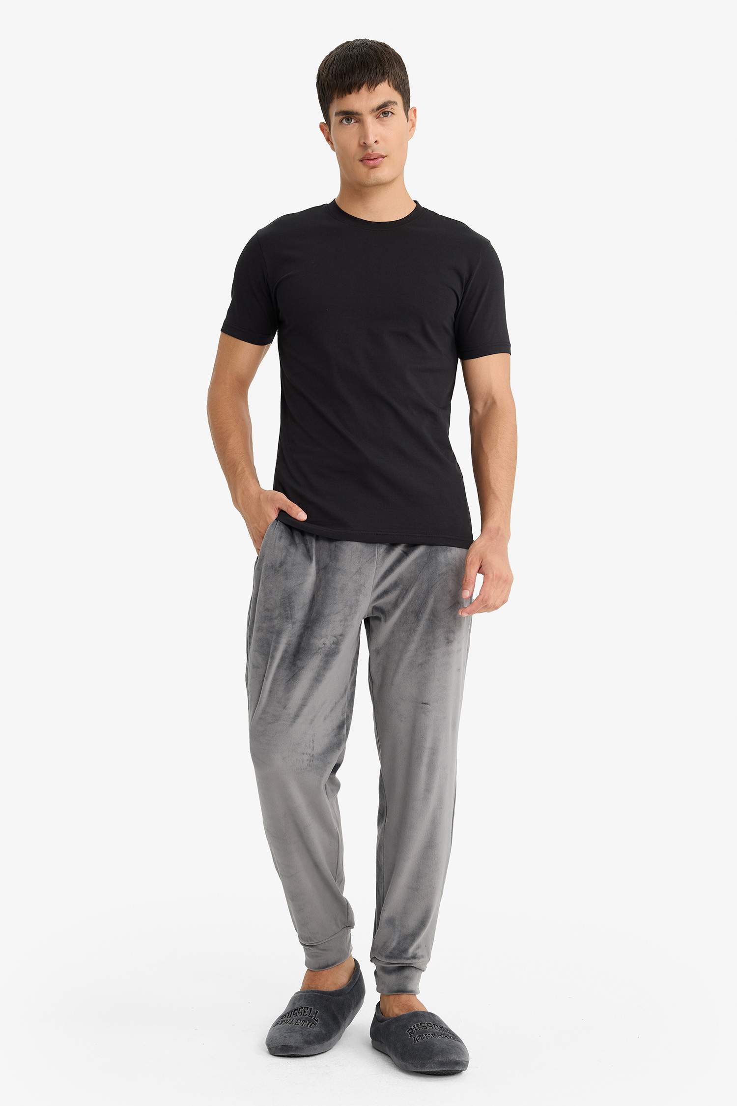 Regular Fit Cepli Kadife Pijama Altı