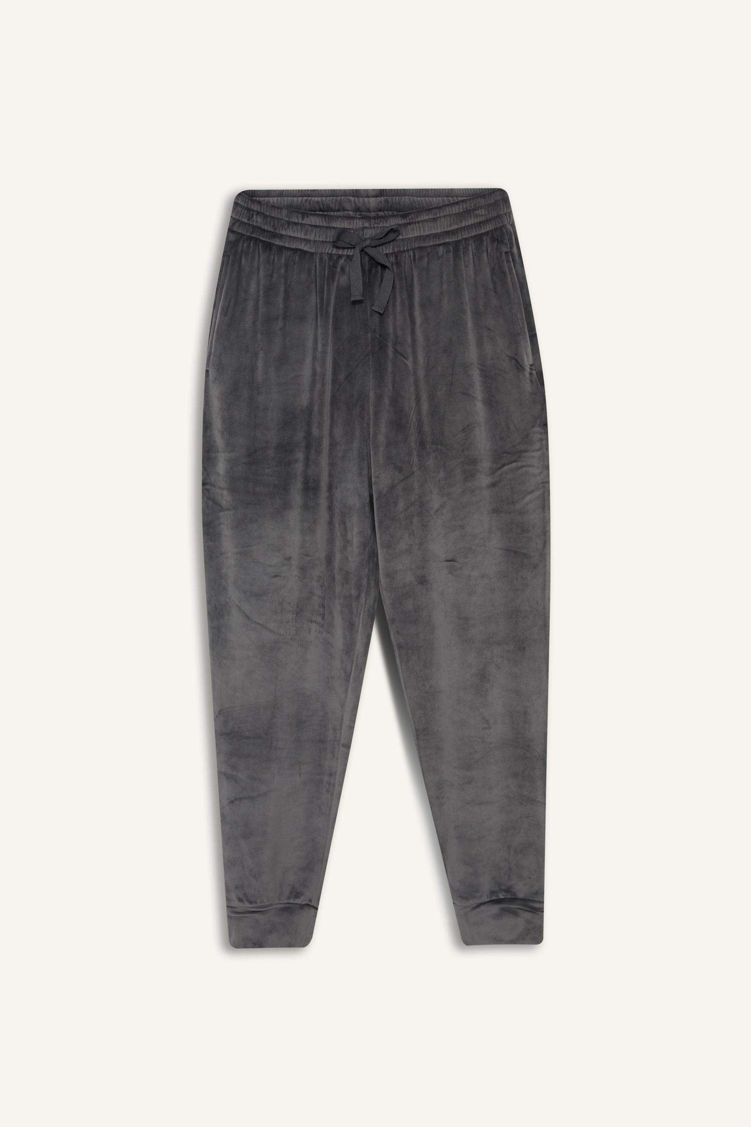 Regular Fit Cepli Kadife Pijama Altı