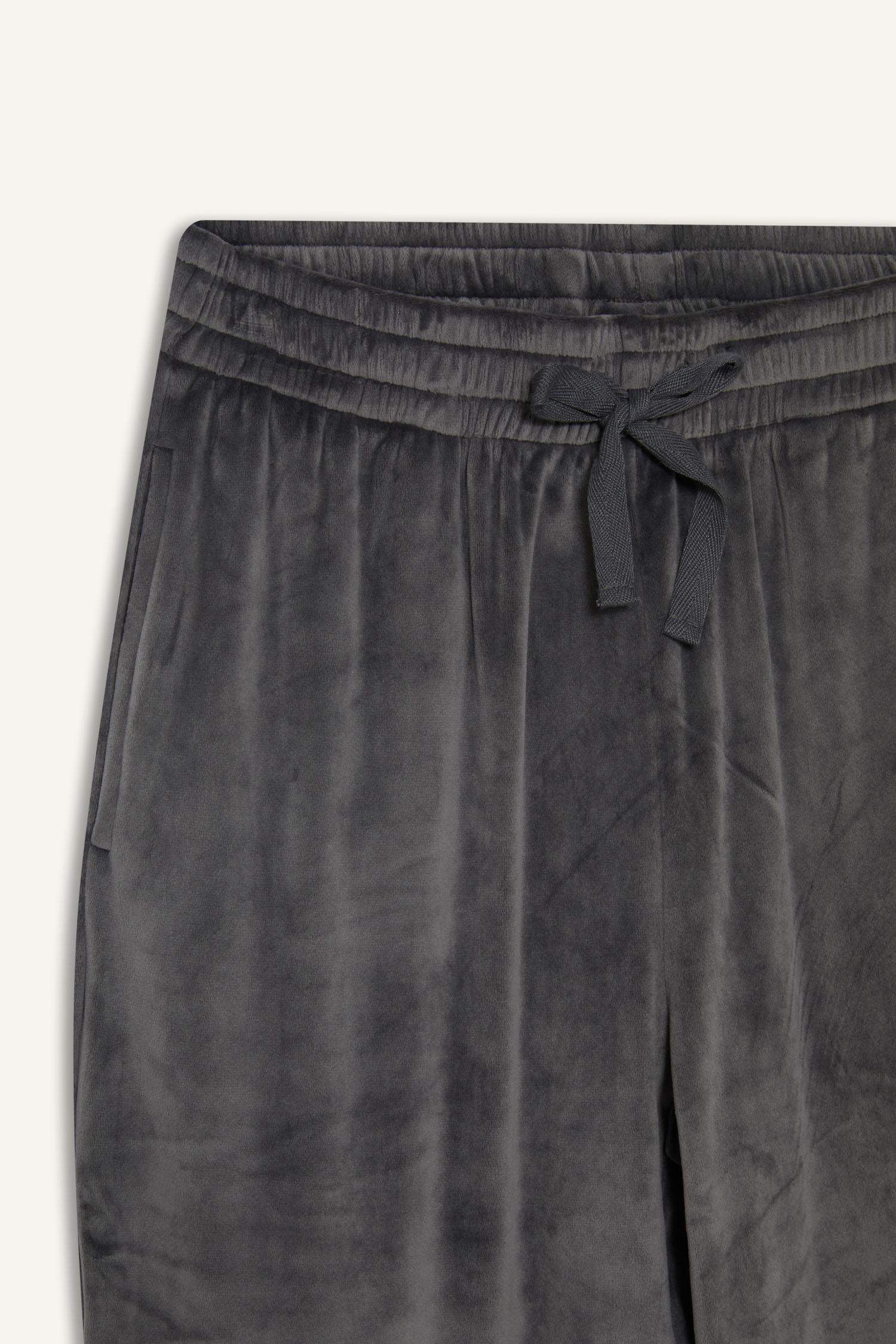 Regular Fit Cepli Kadife Pijama Altı