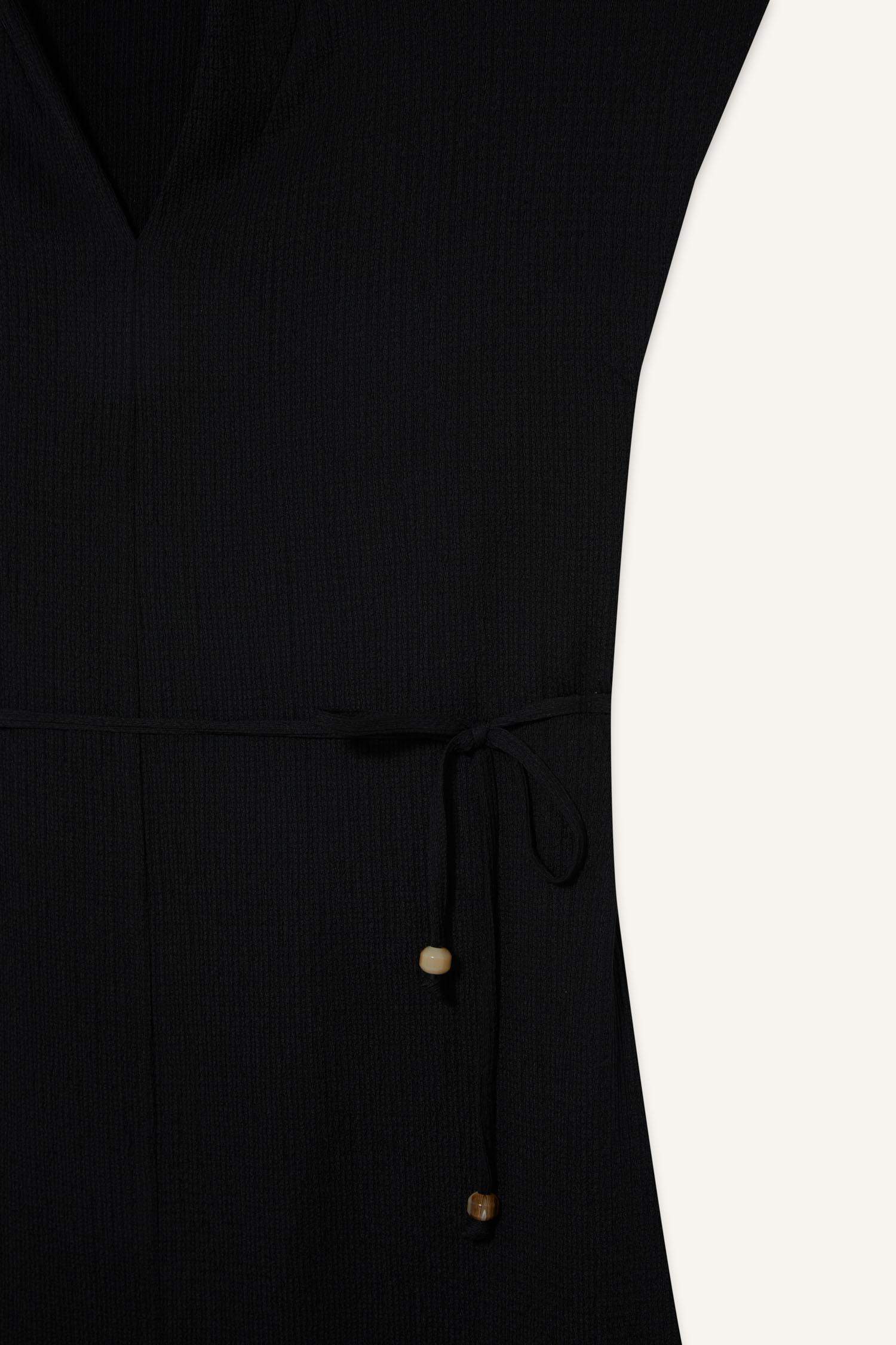 Regular Fit V Yaka Kolsuz Siyah Midi Elbise