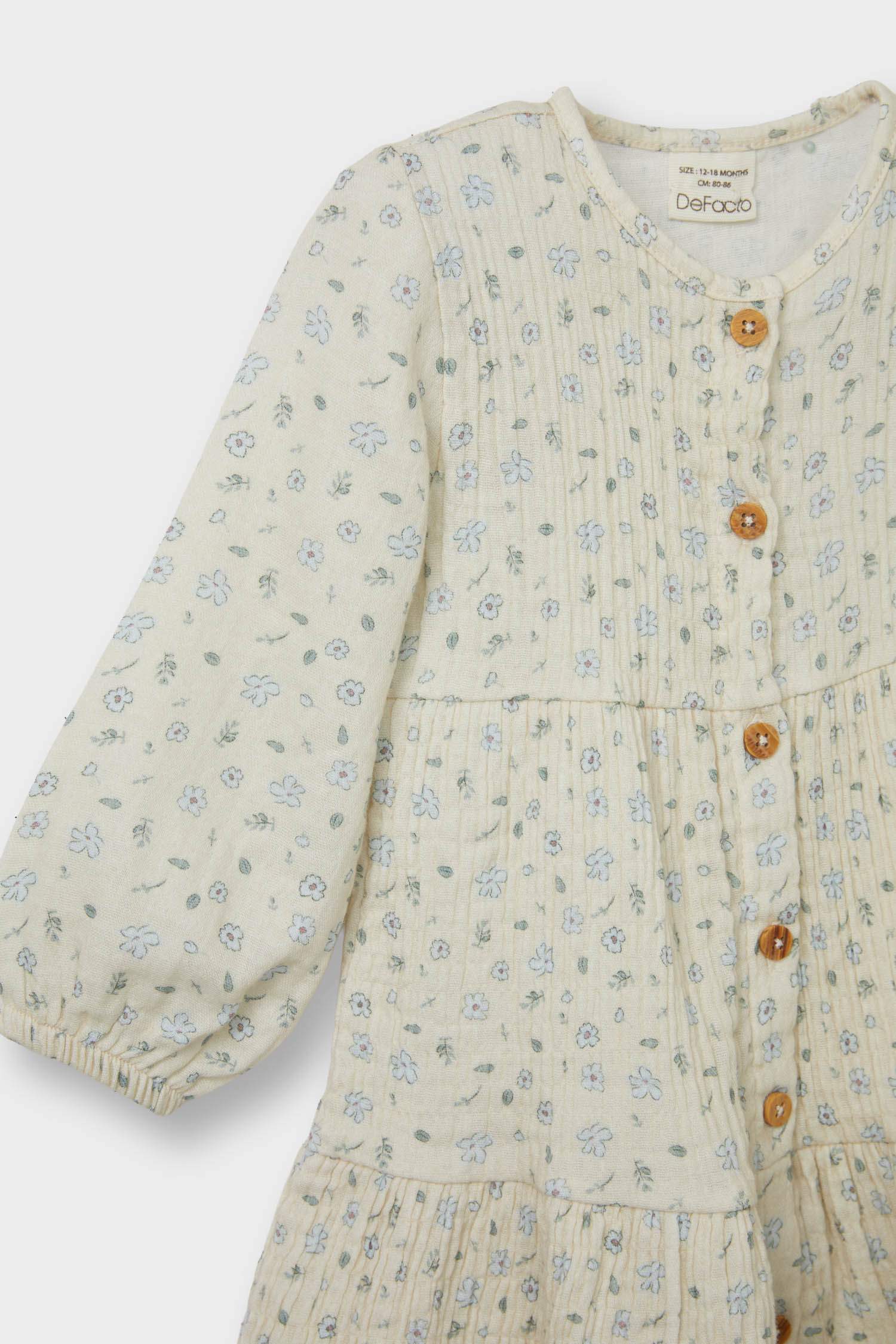 Baby Girl Floral Long Sleeve Crinkle Dress