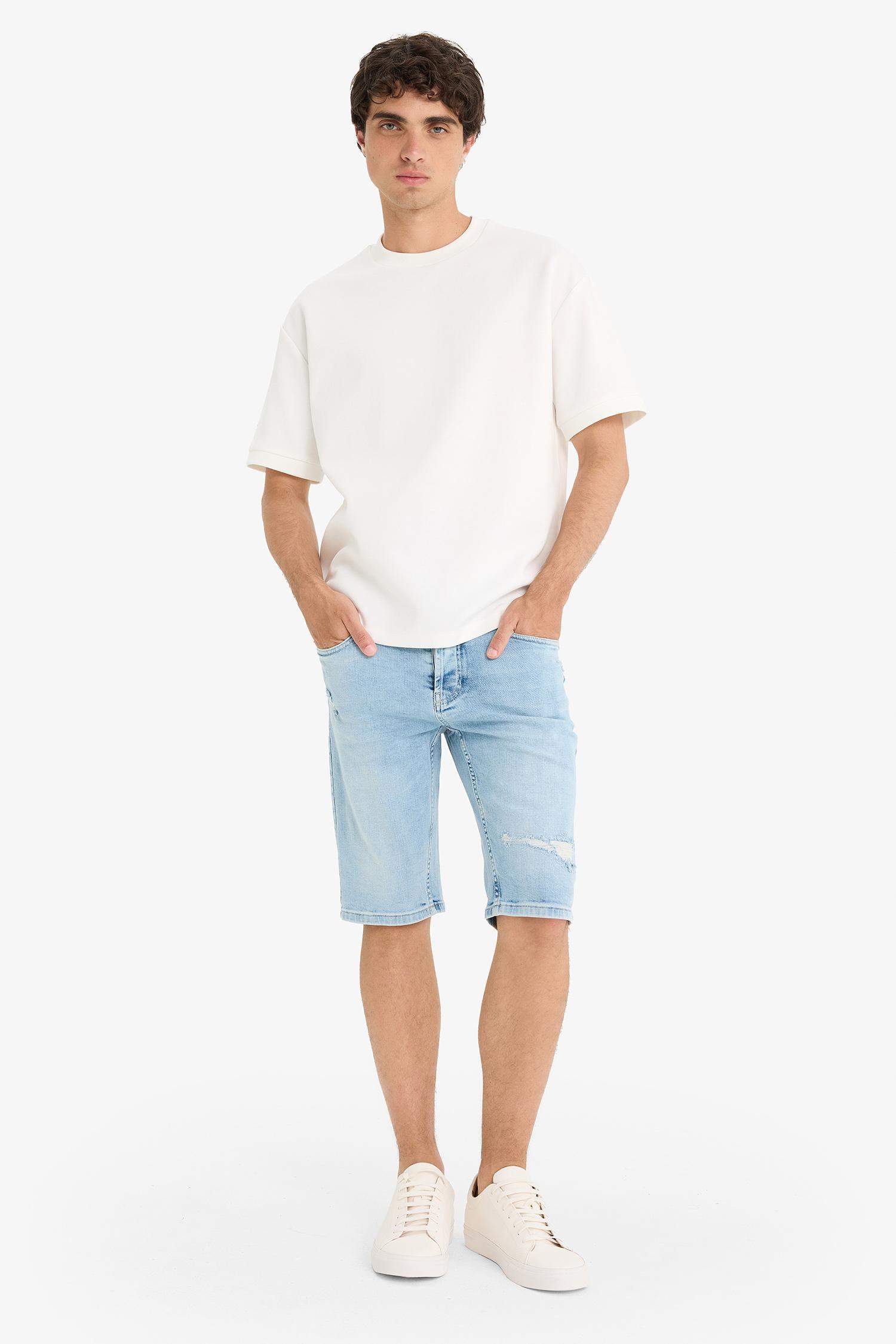 Slim Fit Denim Bermuda Shorts