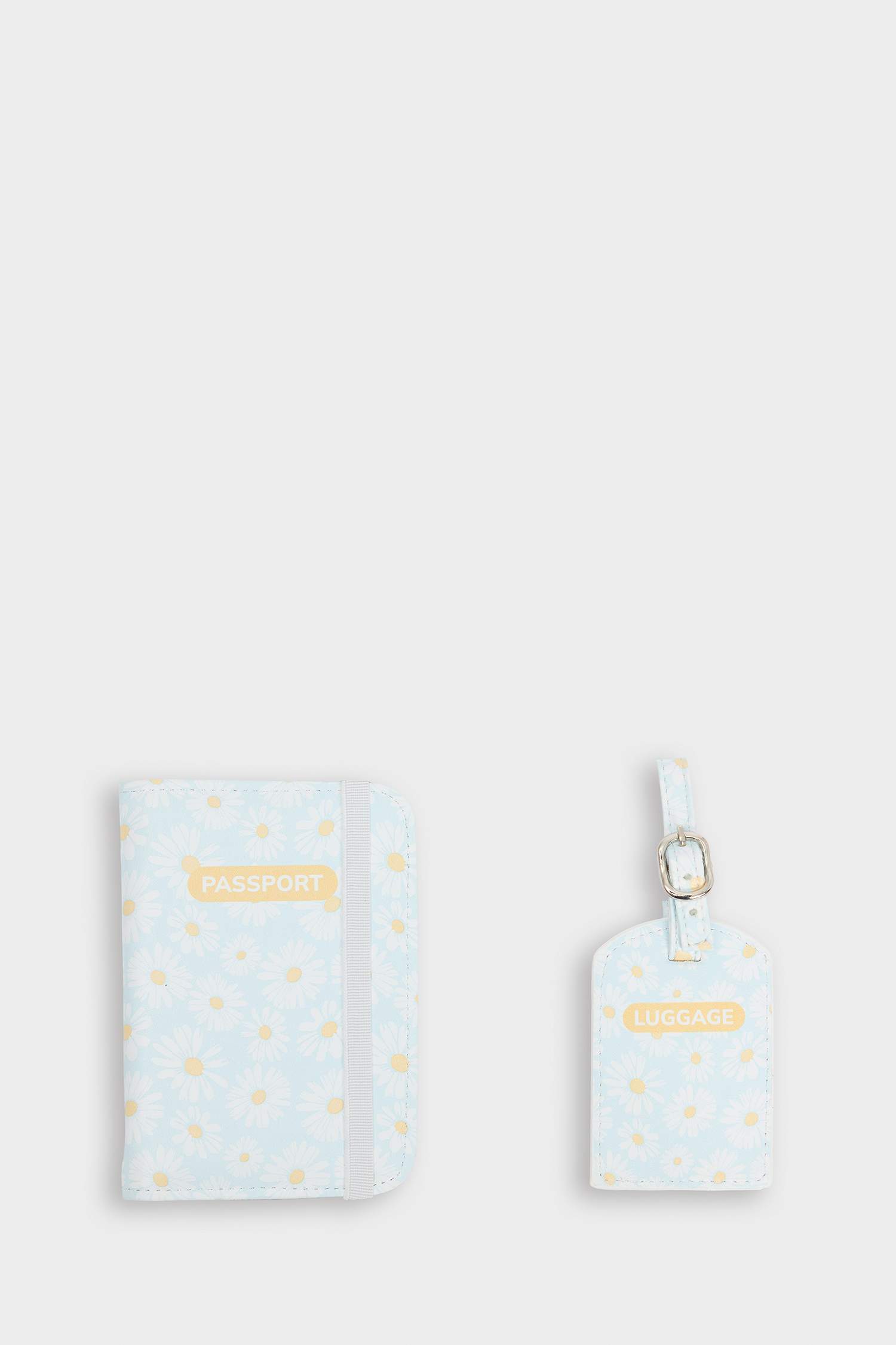 Kadın Çiçekli Suni Deri Pasaportluk ve Valiz İsimliği Set