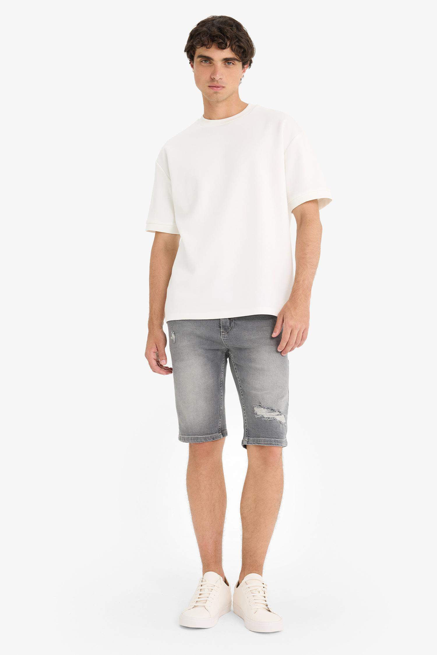 Slim Fit Dar Kesim Jean Bermuda Şort