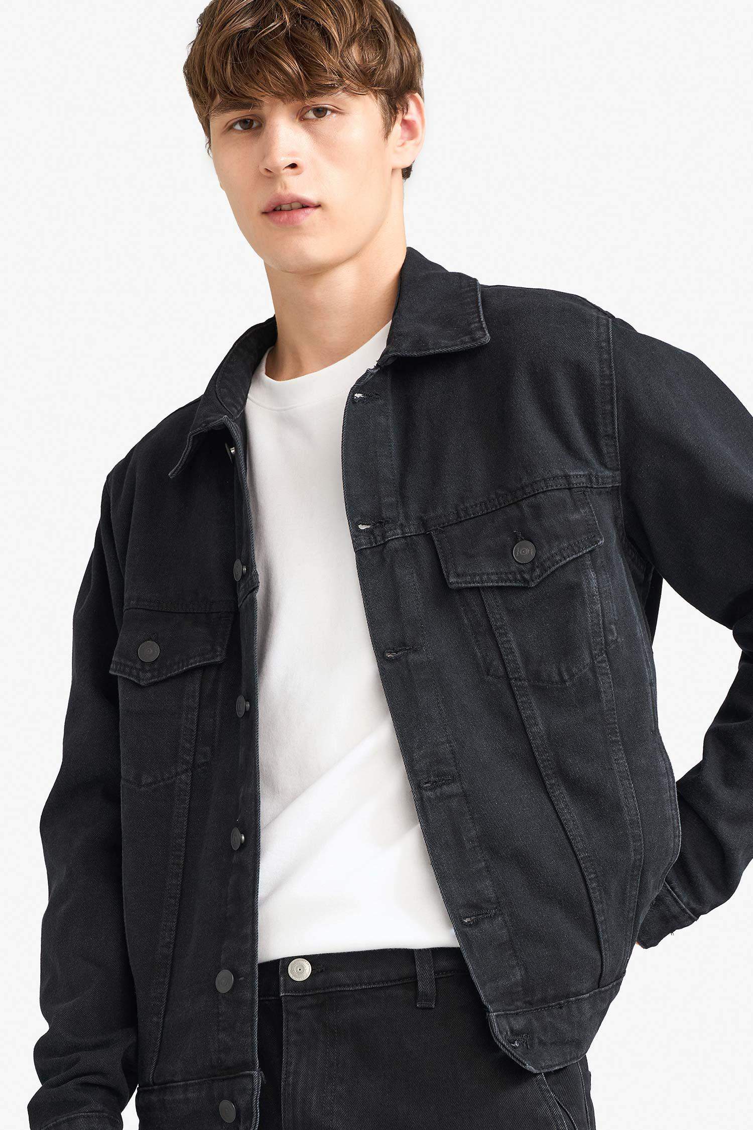 Regular Fit Düğmeli Cepli Denim Ceket