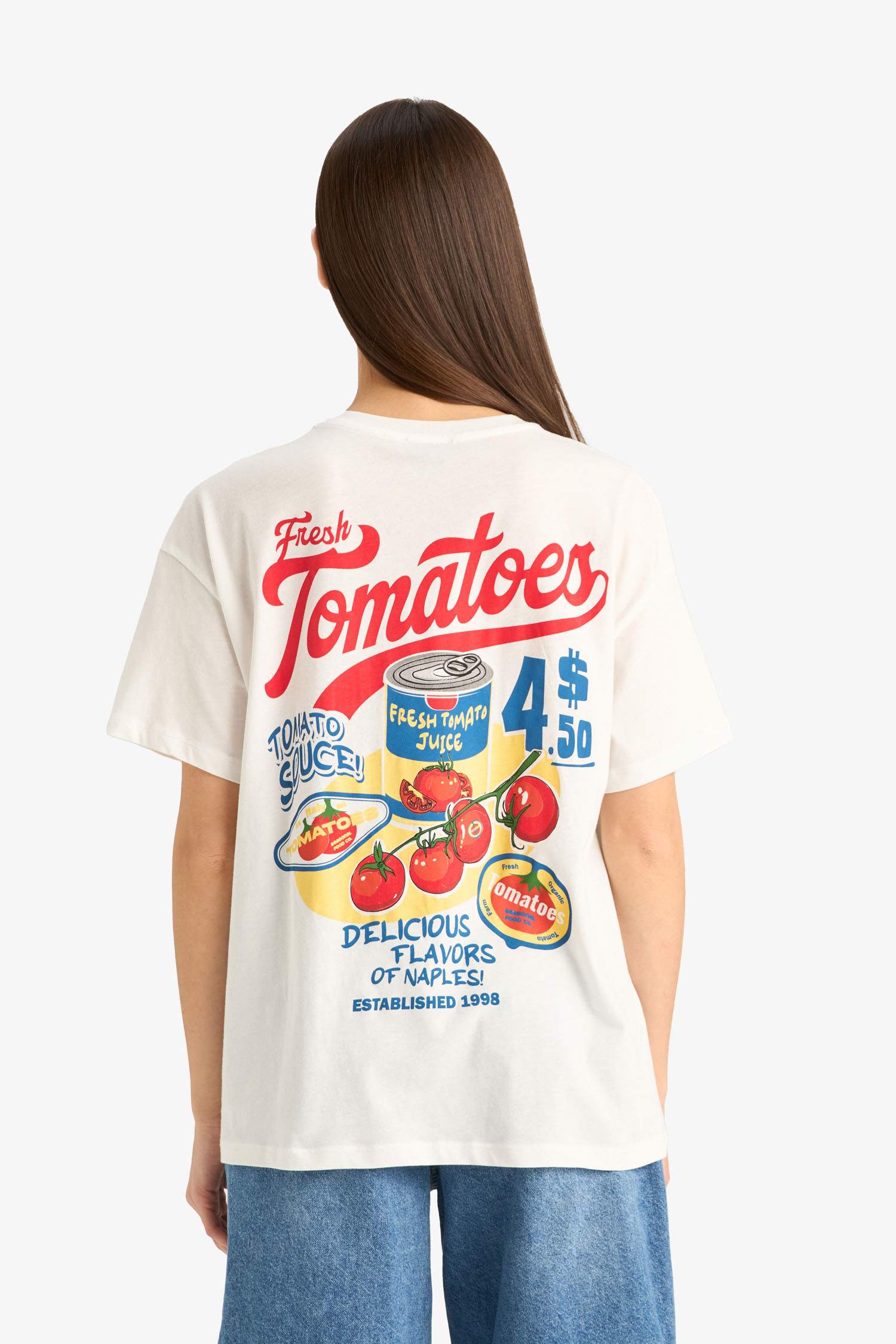 Oversize Geniş Kalıp Bisiklet Yaka Baskılı Kısa Kollu Tişört