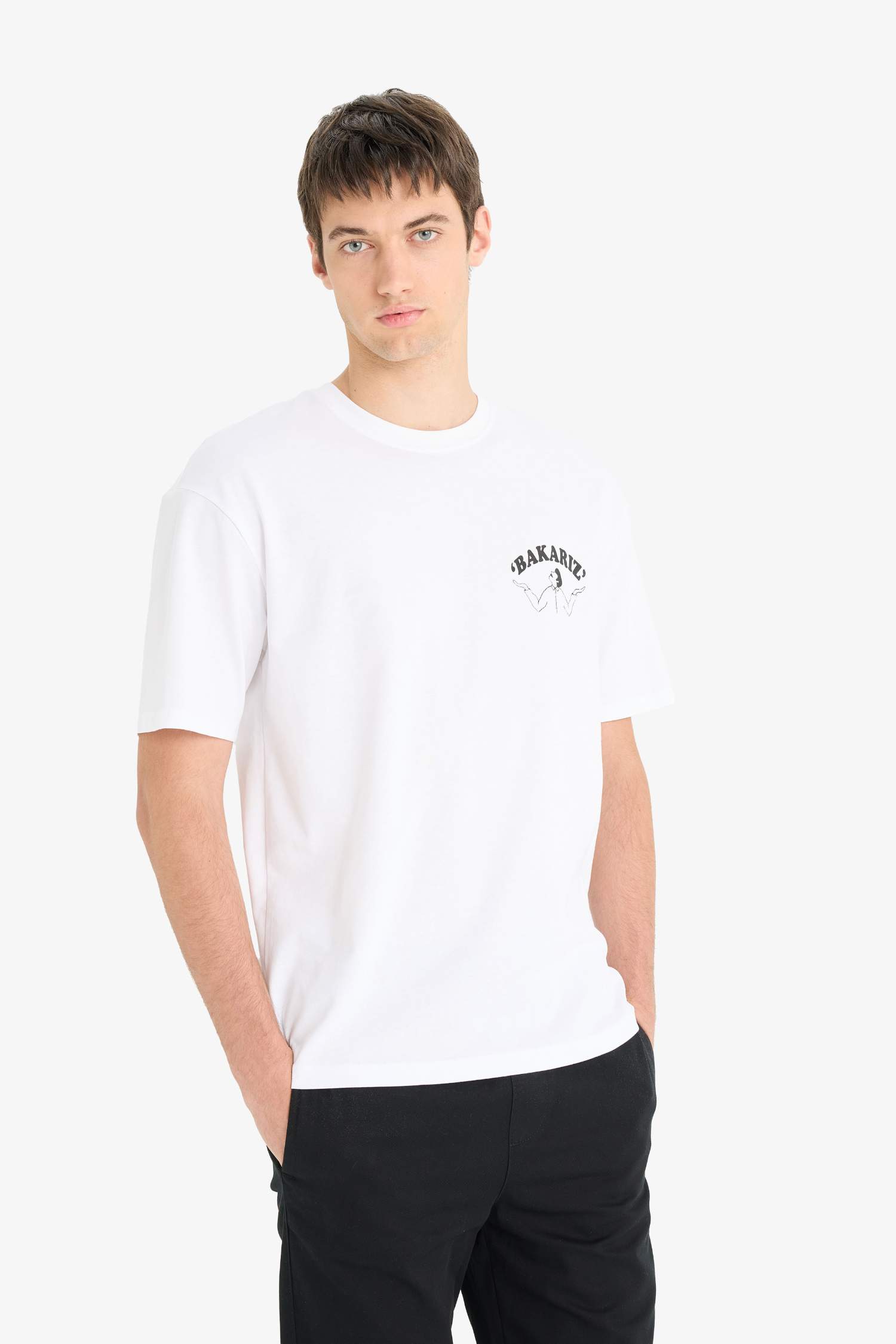 Boxy Fit Crew Neck Back Printed Cotton T-Shirt
