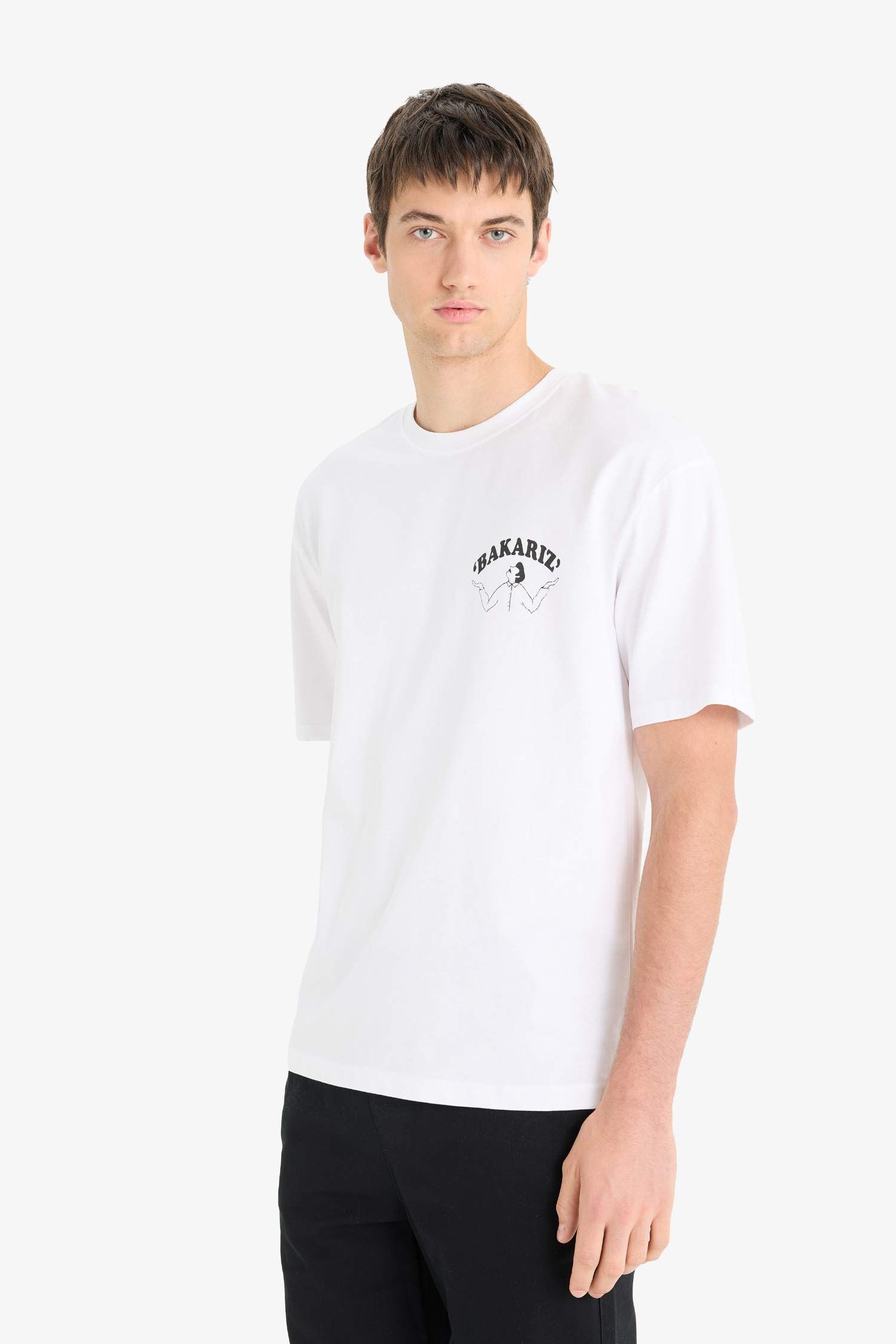 Boxy Fit Crew Neck Back Printed Cotton T-Shirt