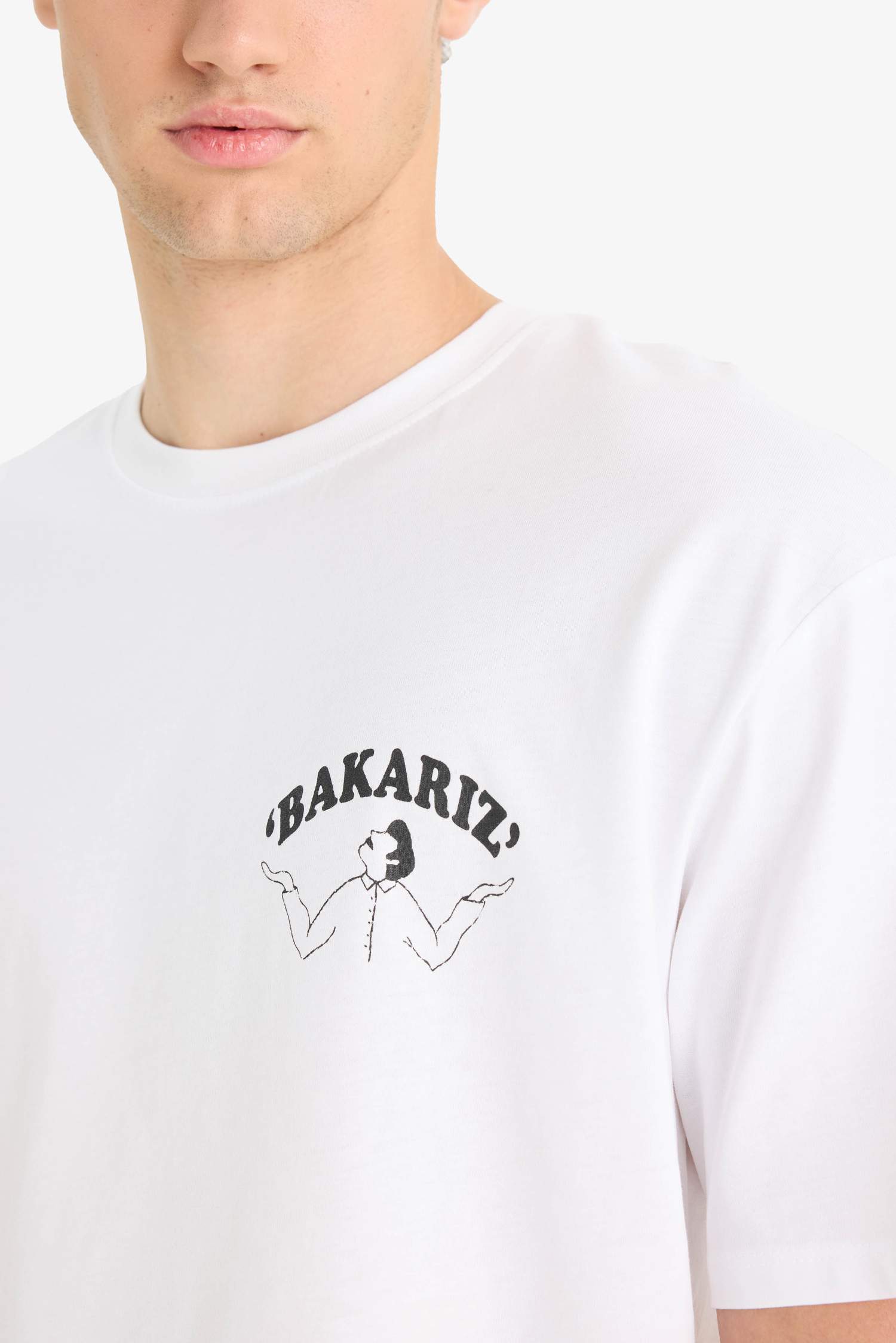 Boxy Fit Crew Neck Back Printed Cotton T-Shirt