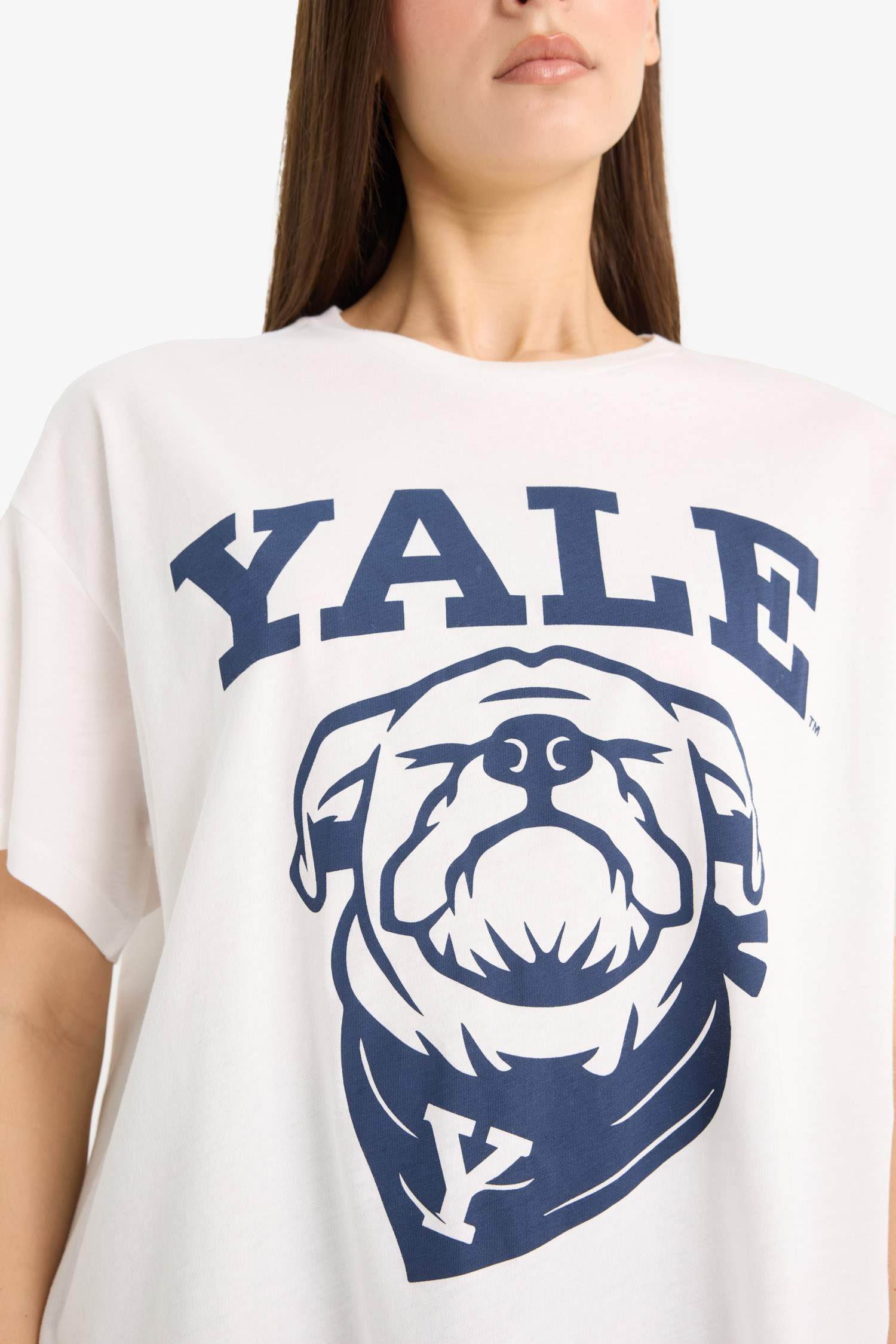 Yale University Oversize Geniş Kalıp Bisiklet Yaka Baskılı Kısa Kollu Tişört