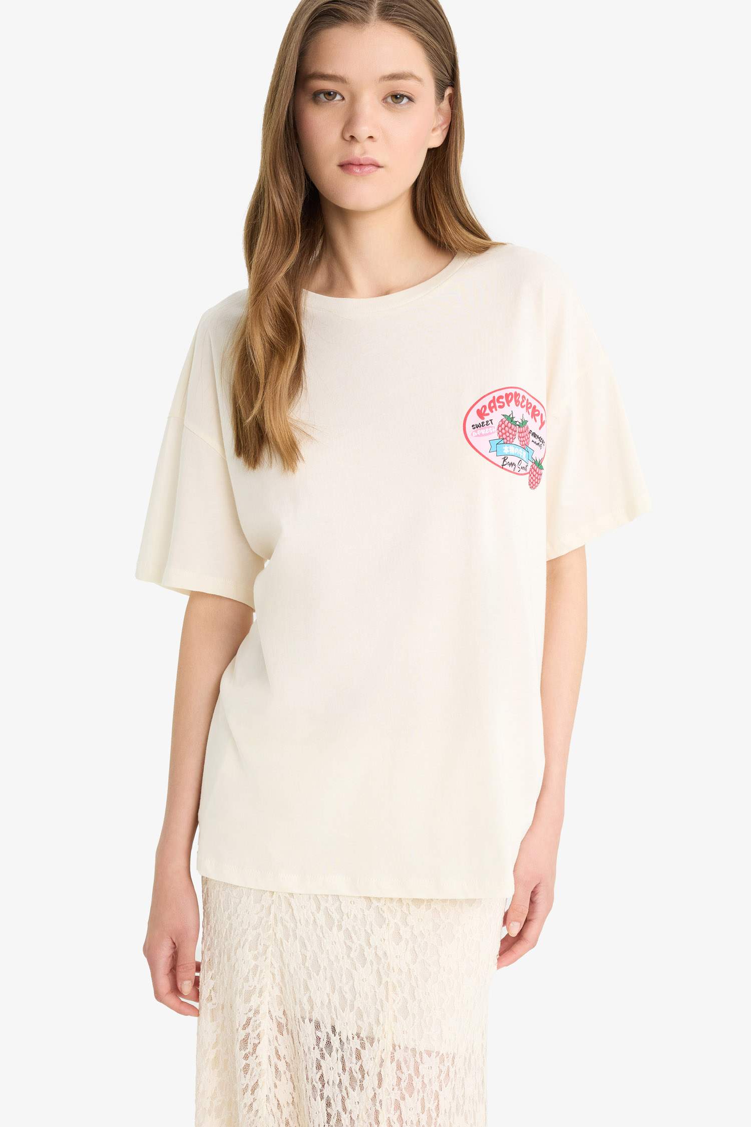 Coool Oversize Geniş Kalıp Bisiklet Yaka Sırt Baskılı Kısa Kollu Tişört