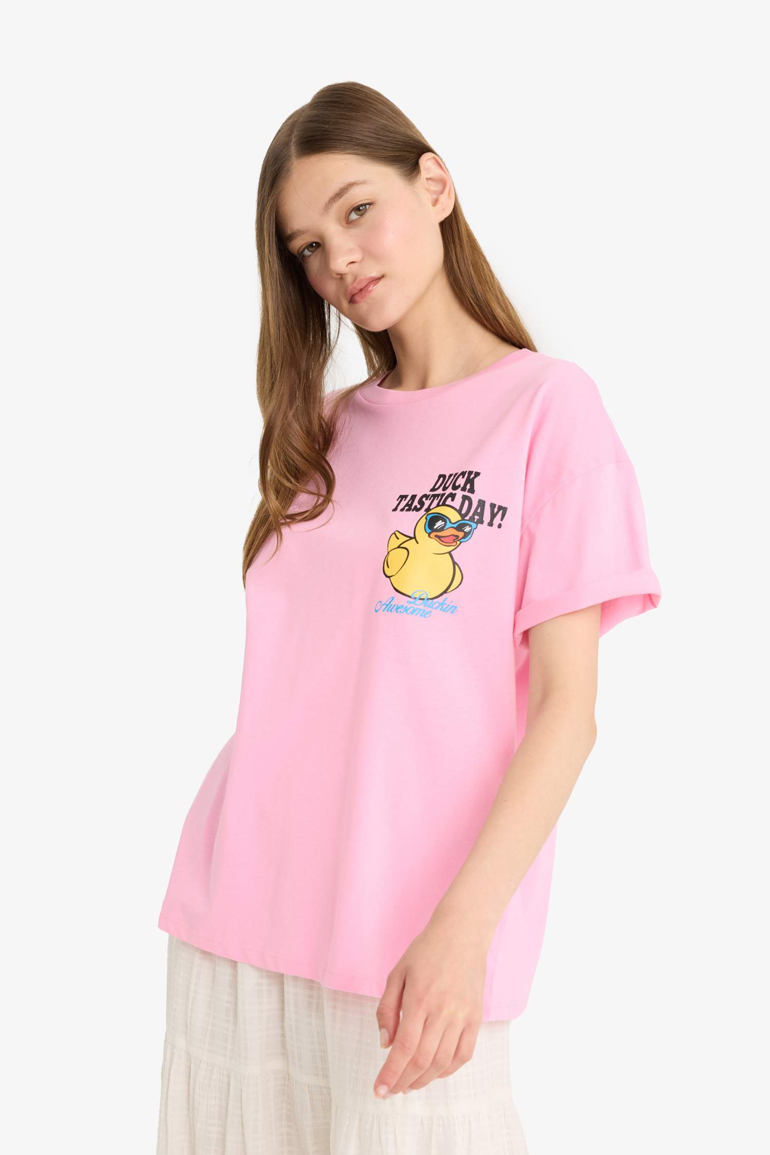 Coool Oversize Geniş Kalıp Bisiklet Yaka Sırt Baskılı Kısa Kollu Tişört