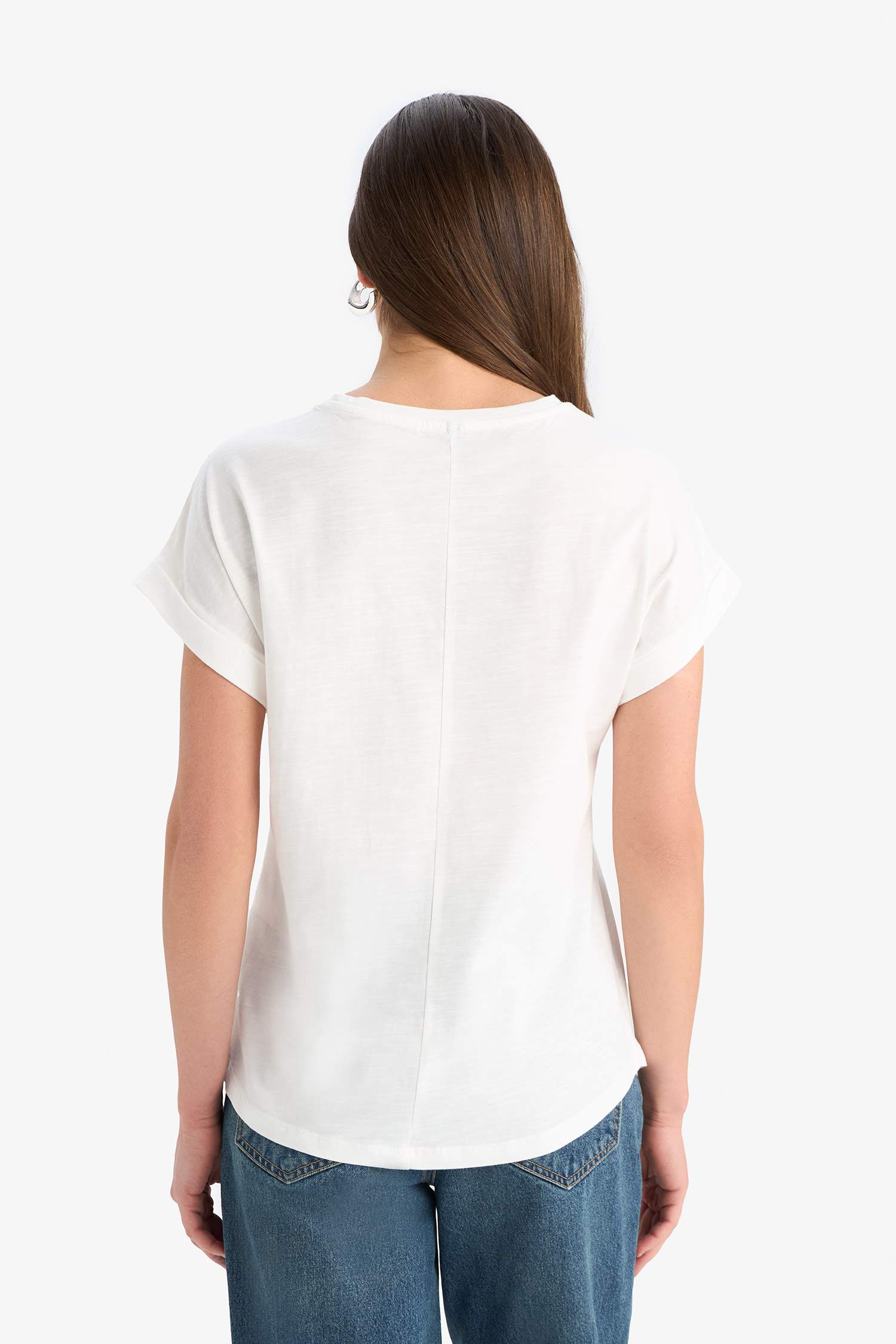 Bisiklet Yaka Dantel Detaylı Kısa Kollu Tişört