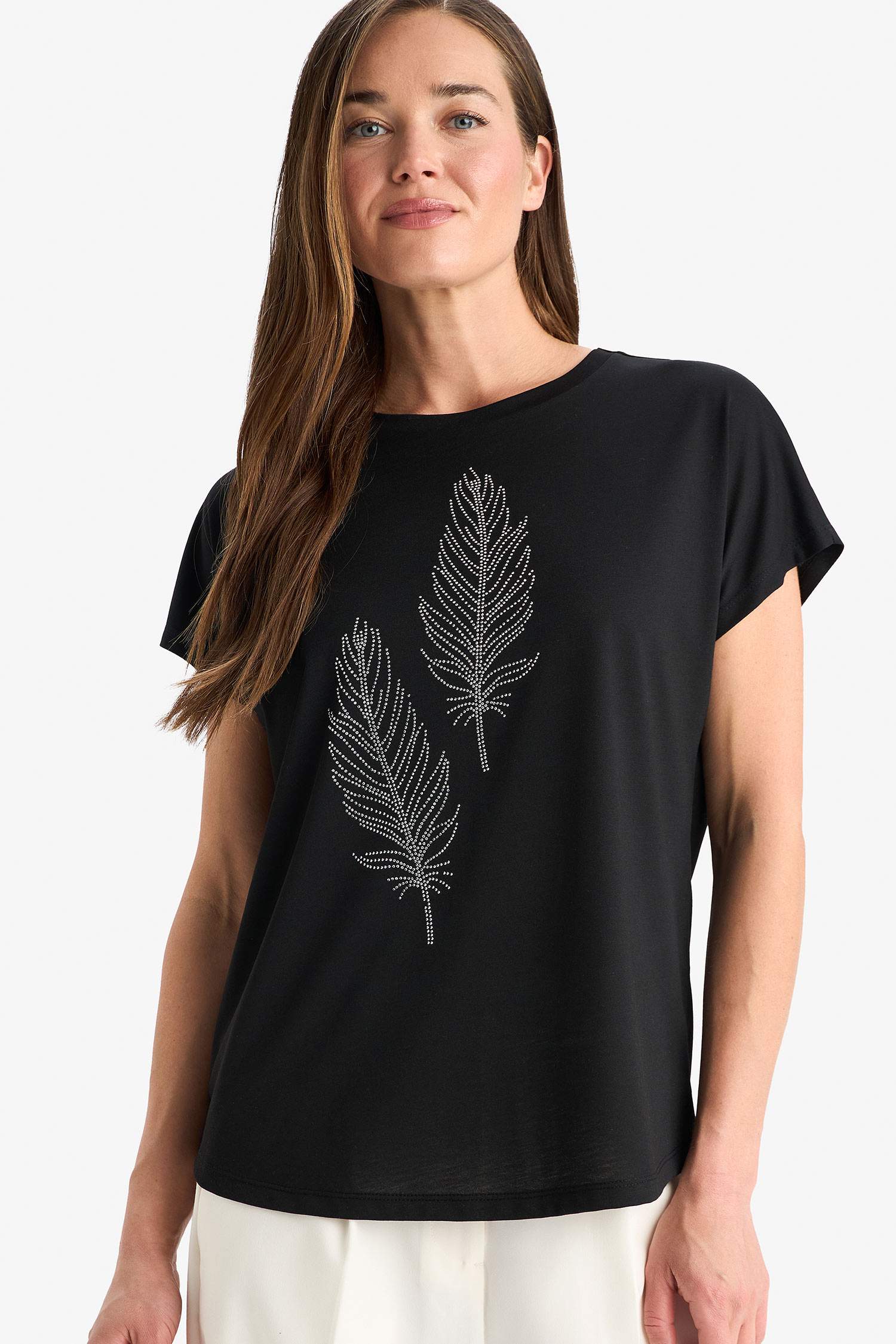 Regular Fit Bisiklet Yaka Baskılı Kısa Kollu Tişört