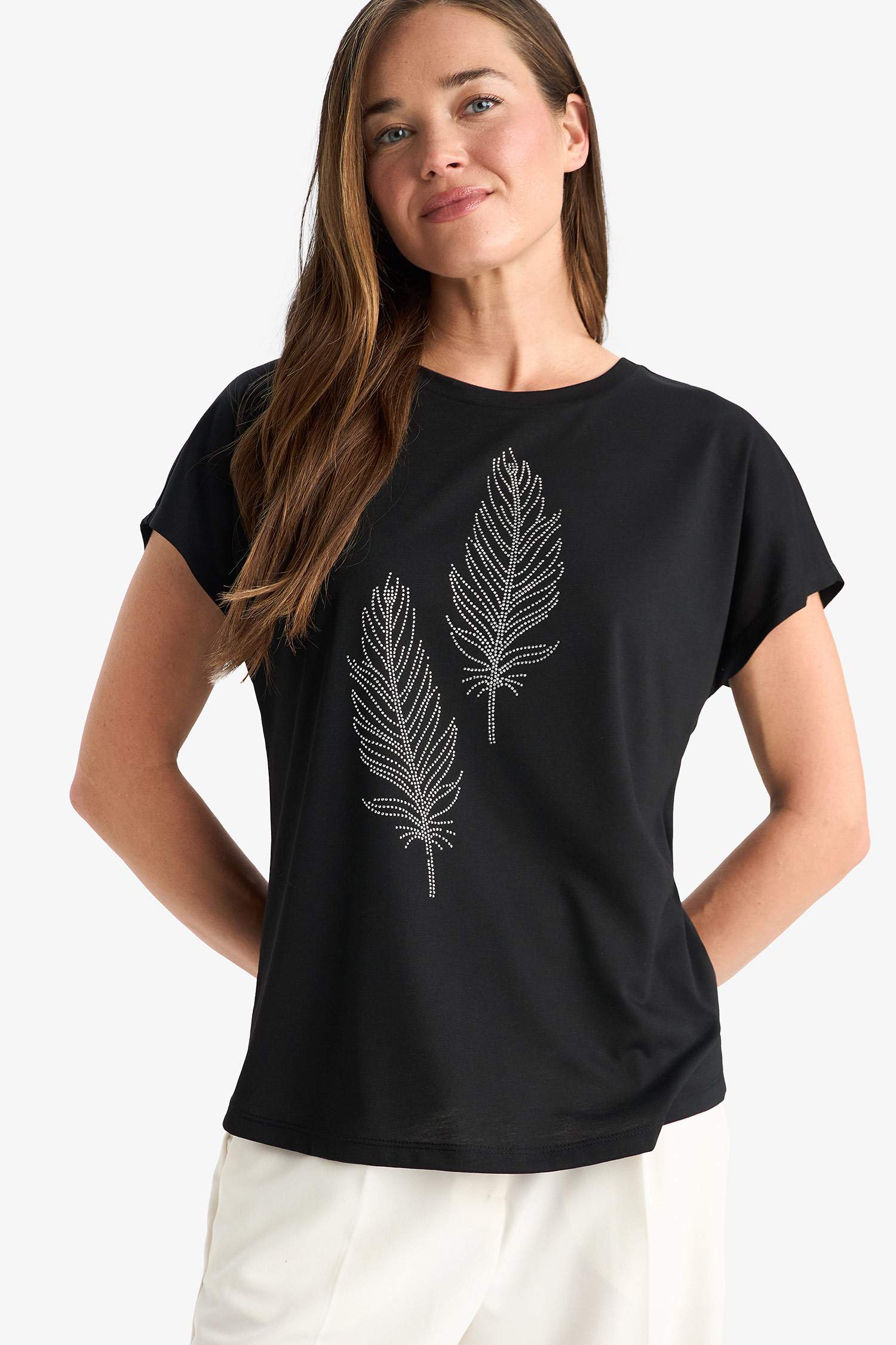 Regular Fit Bisiklet Yaka Baskılı Kısa Kollu Tişört