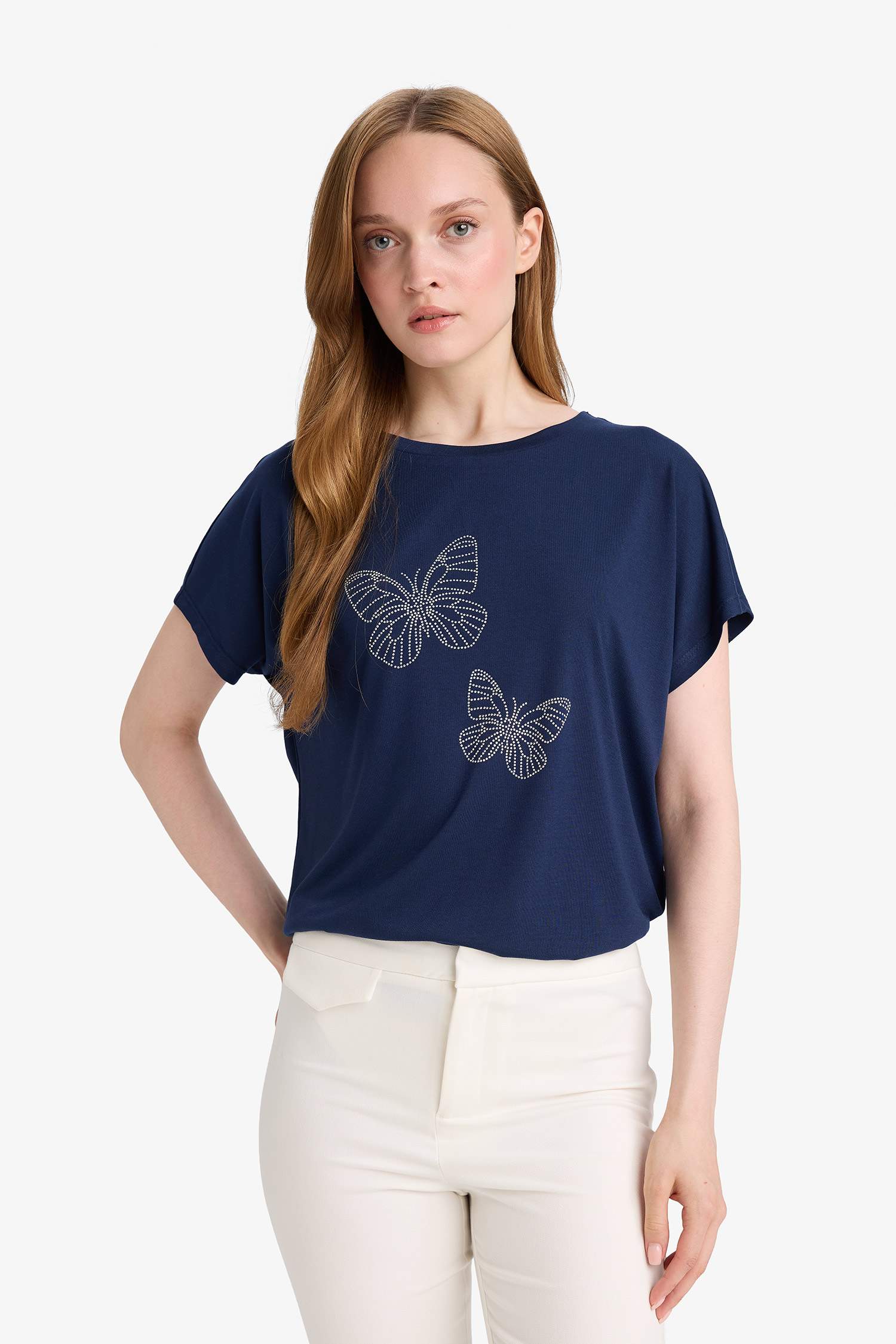 Regular Fit Bisiklet Yaka Baskılı Kısa Kollu Tişört