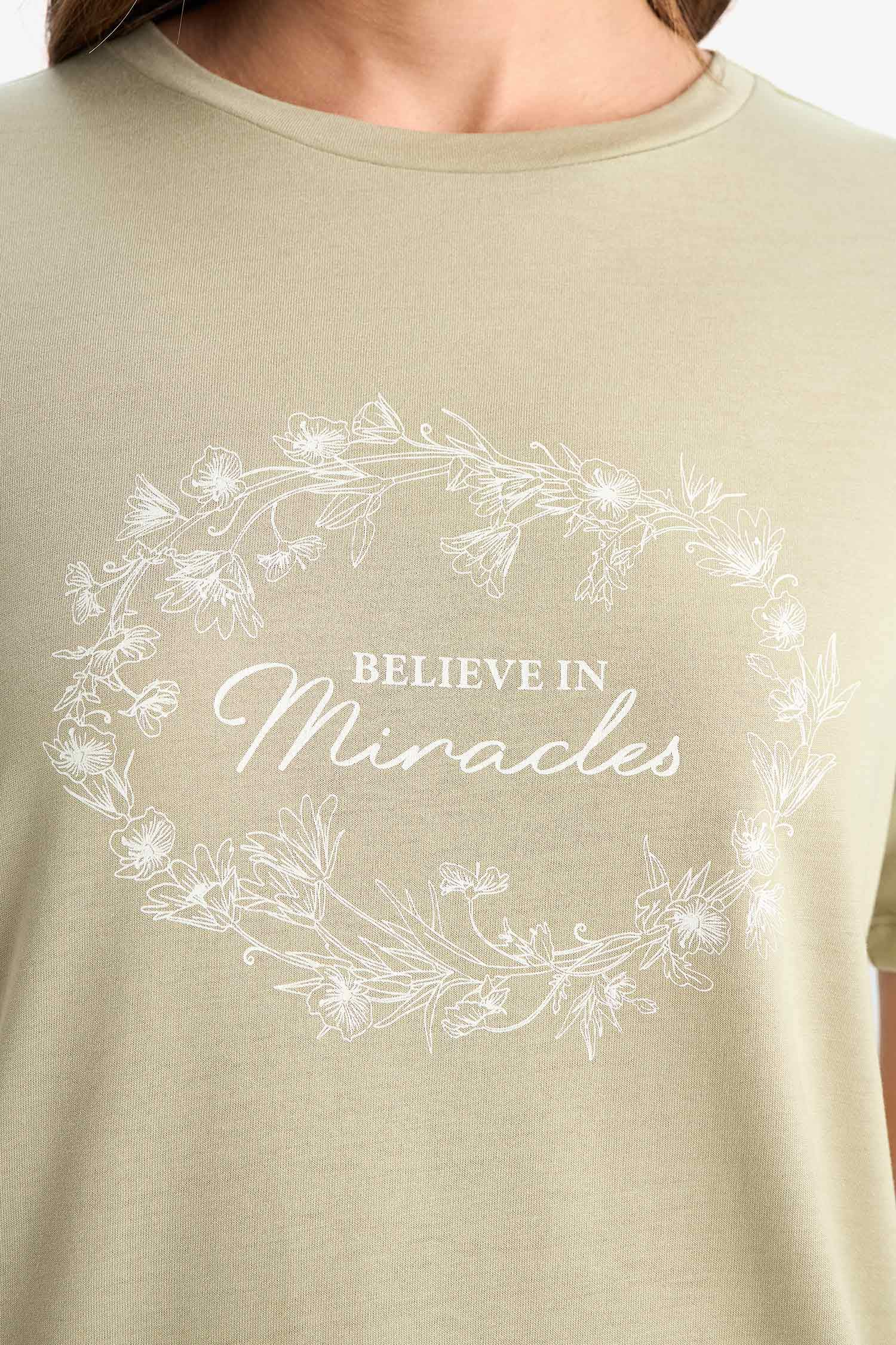 Regular Fit Bisiklet Yaka Baskılı Kısa Kollu Tişört