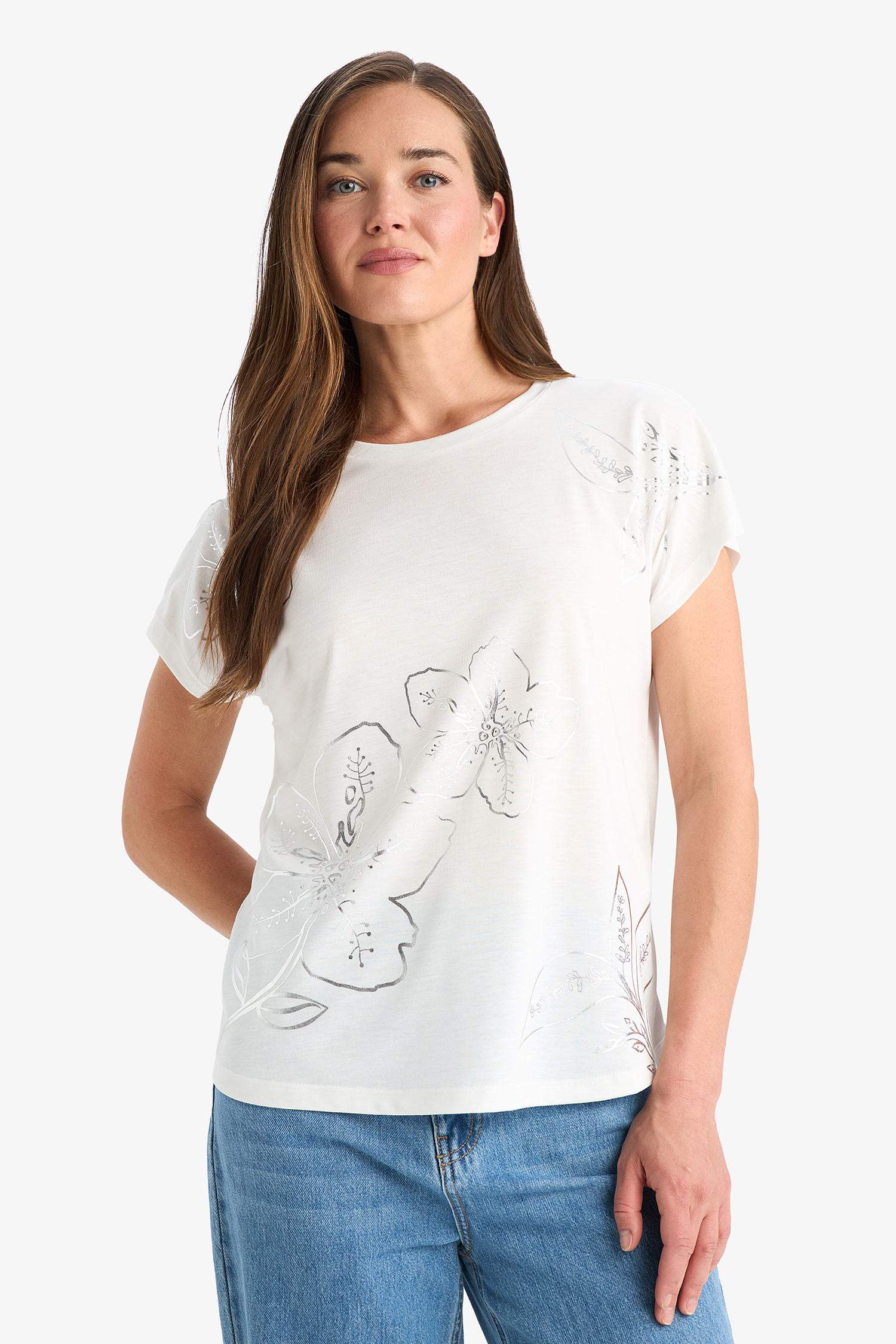 Regular Fit Bisiklet Yaka Baskılı Kısa Kollu Tişört